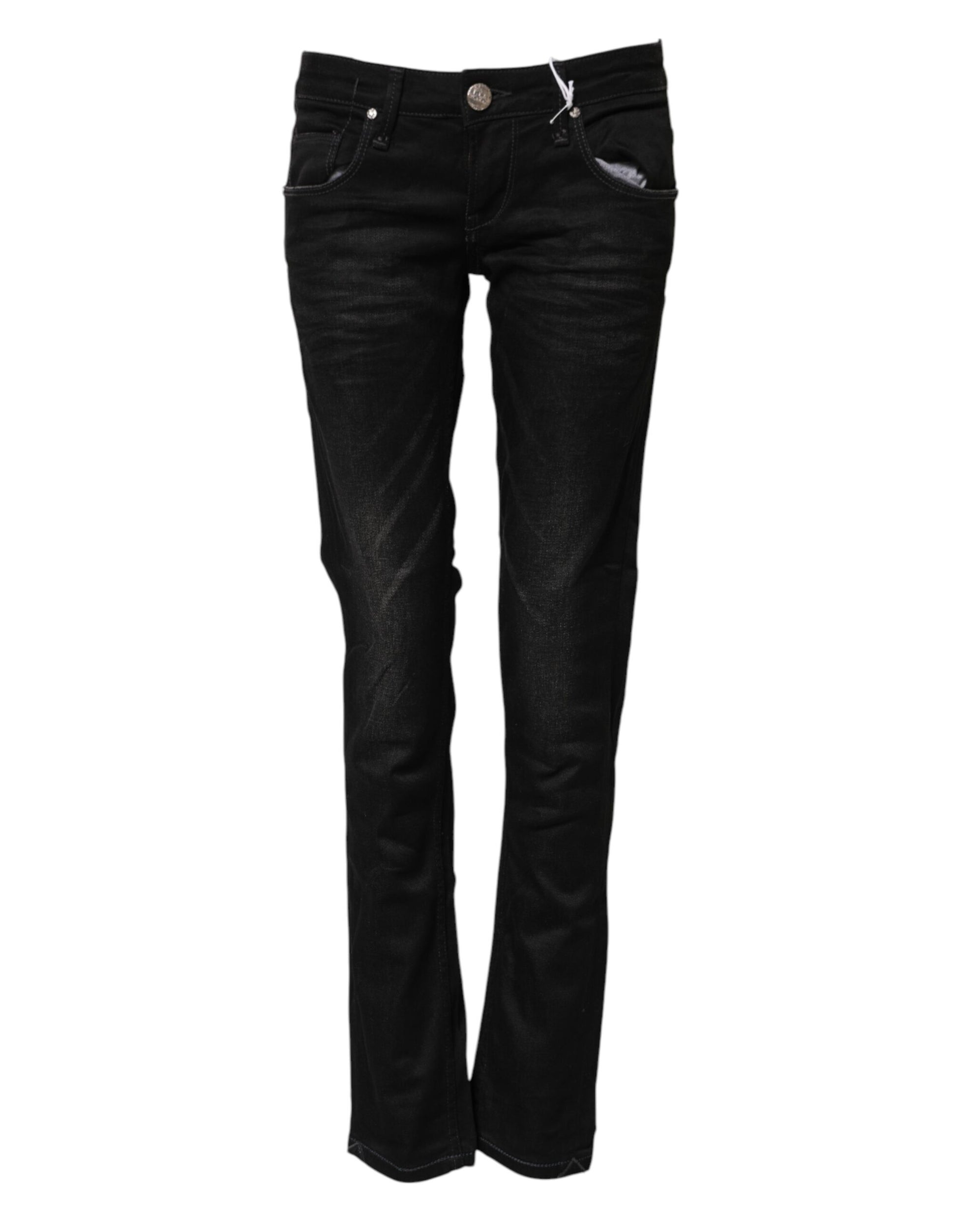 Acht Black Cotton Slim Fit Denim Low Waist Denim Jeans