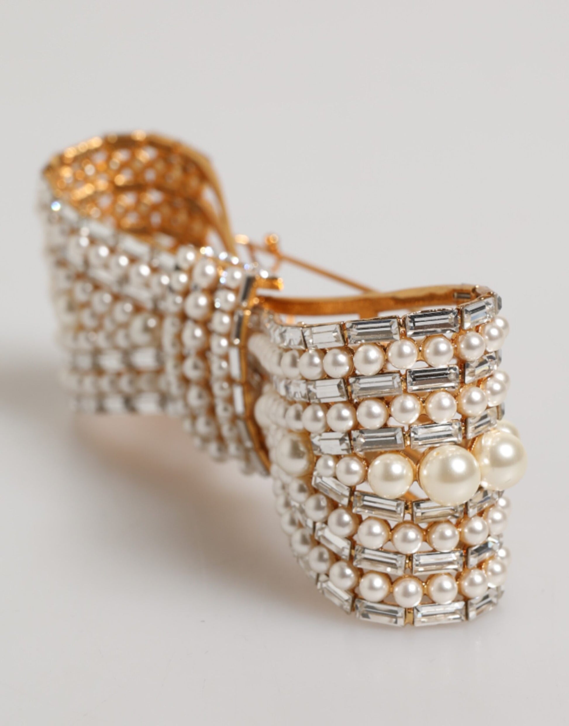 Dolce & Gabbana Gold Tone Brass Bow Crystal FauxPearl Embellished Brooch