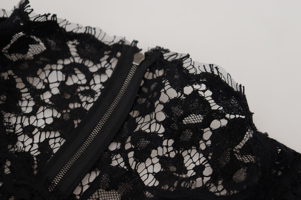 Dolce & Gabbana Black Cotton Lace Trim Long Sleeves Top