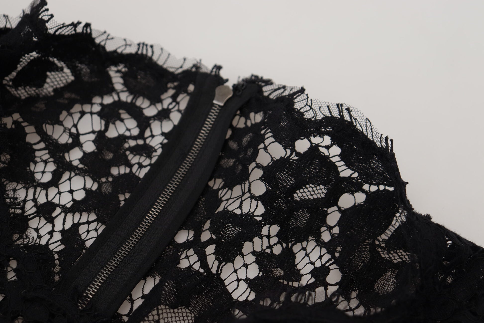 Dolce & Gabbana Black Cotton Lace Trim Long Sleeves Top