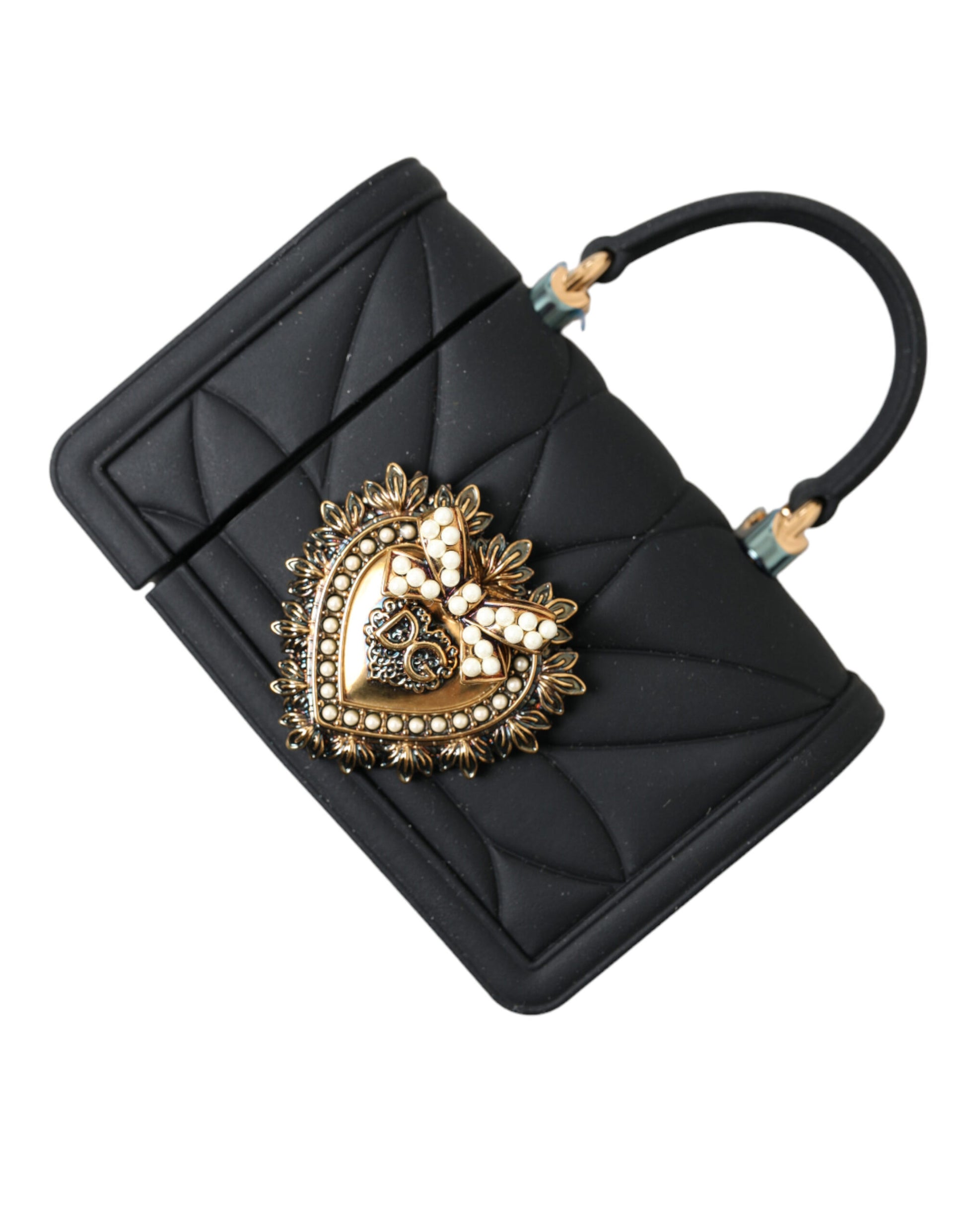 Dolce & Gabbana Black Silicone Devotion Heart Gold Chain Airpods Case