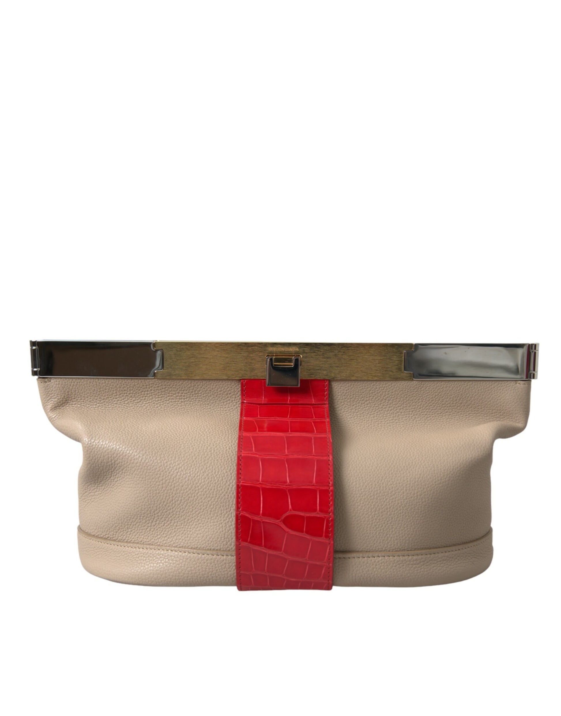 Balenciaga Beige Red Two Tone Exotic Leather Pouch Bag