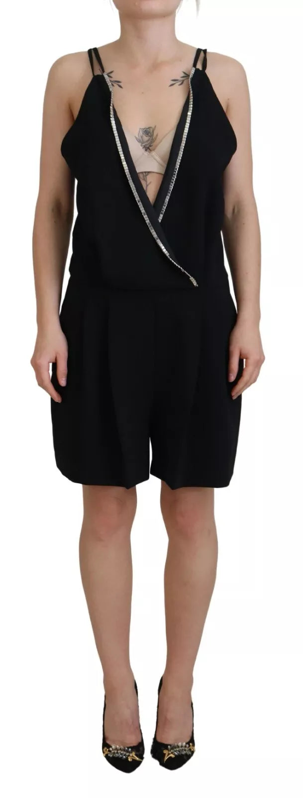 Dsquared¬≤ Black Embellished Sleeveless V-neck Jumpsuit Dress