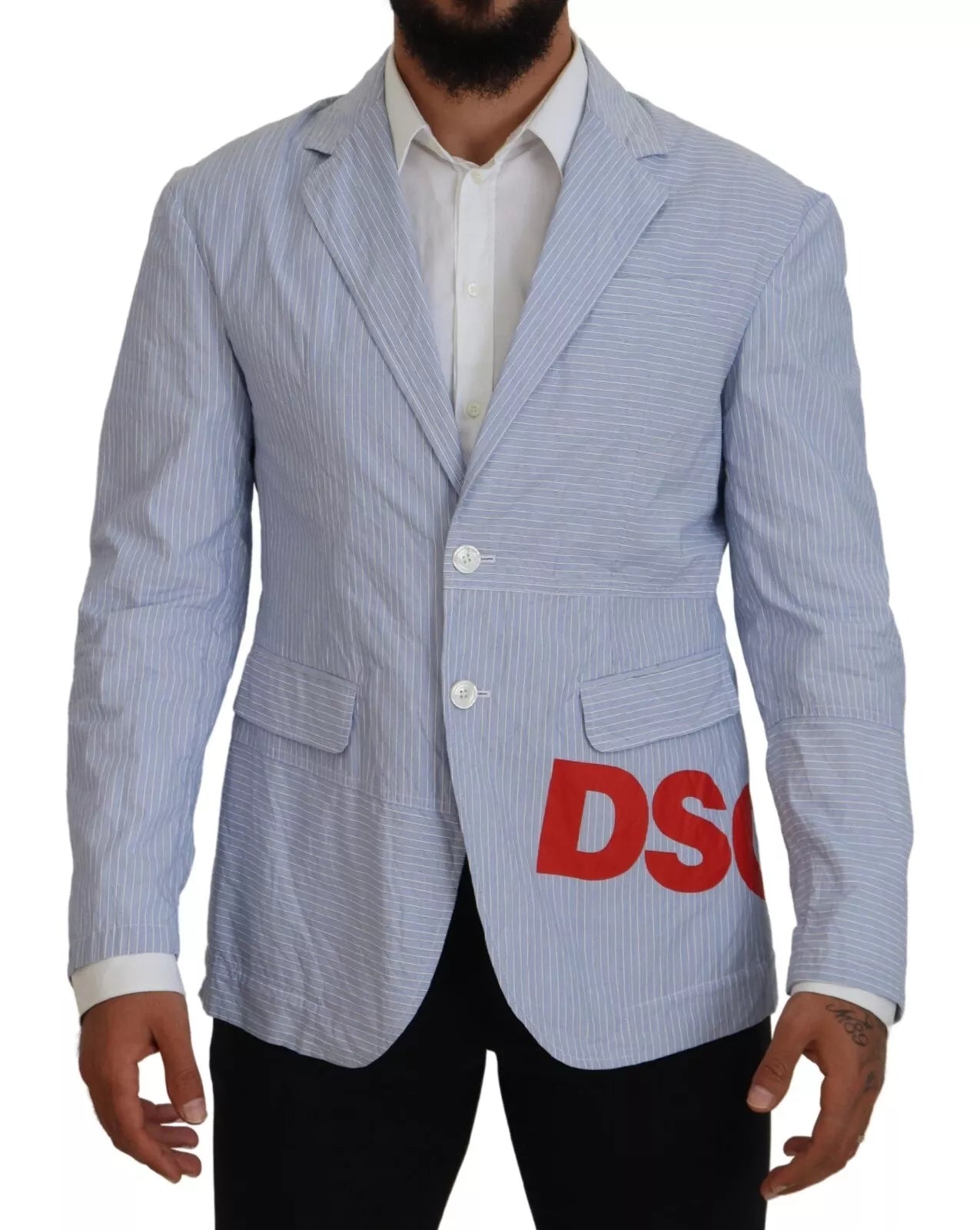 Dsquared¬≤ Blue Striped Single Breasted Formal Coat Blazer