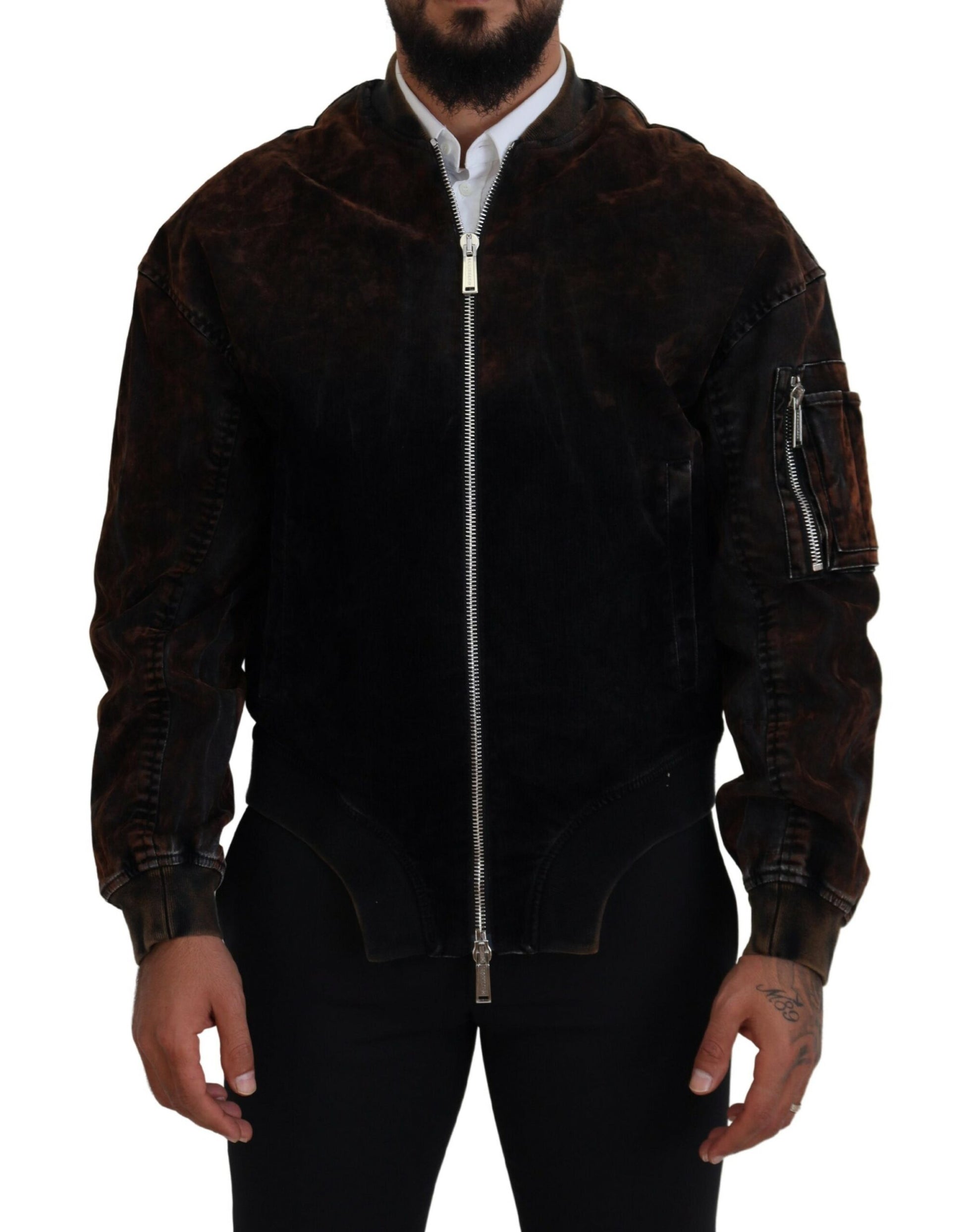 Dsquared¬≤ Brown Cotton Bomber Zipper Pocket Sleeves Jacket