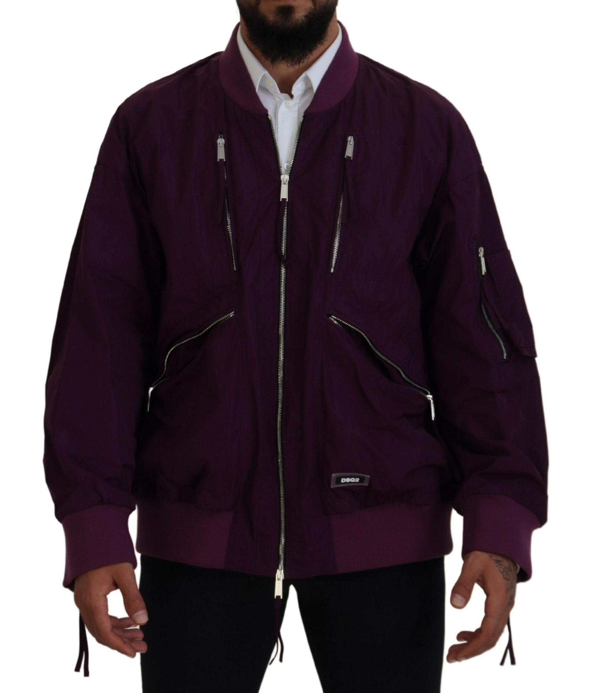 Dsquared¬≤ Purple Polyester Full Zipper Bomber Jacket
