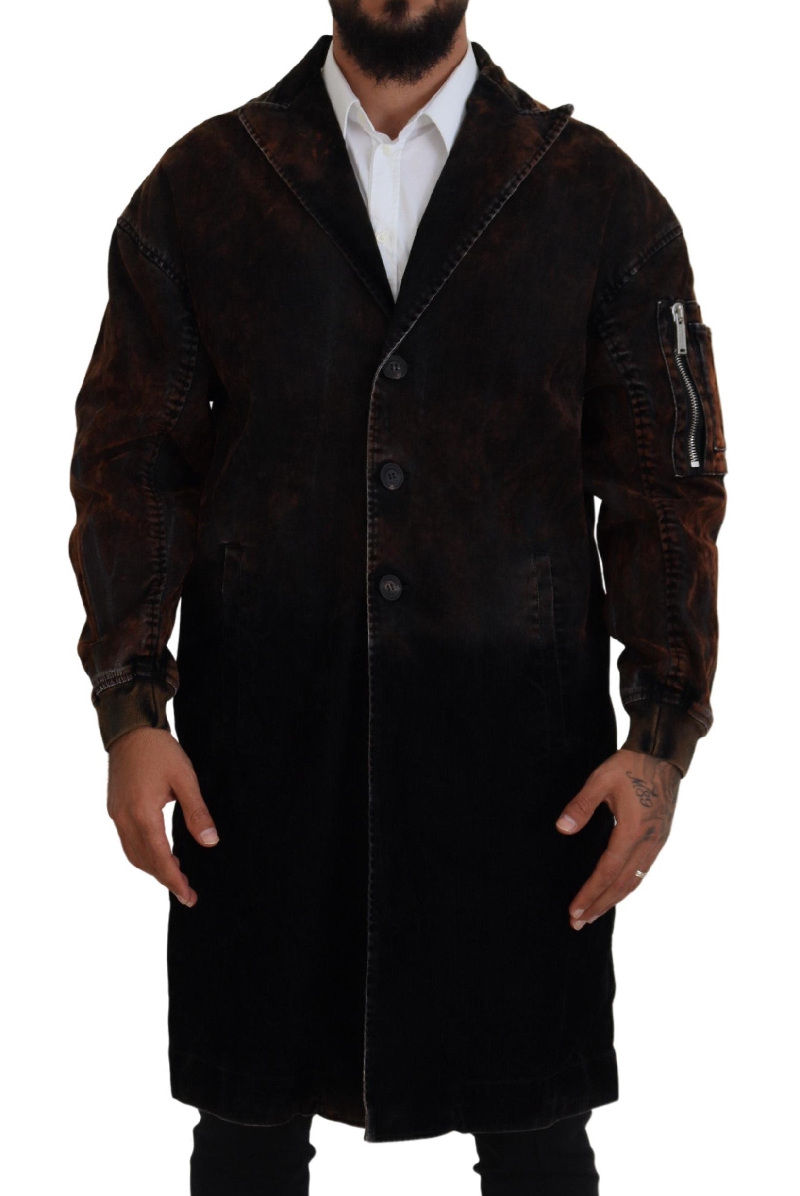 Dsquared¬≤ Brown Full Button Men Long Coat Cotton Jacket