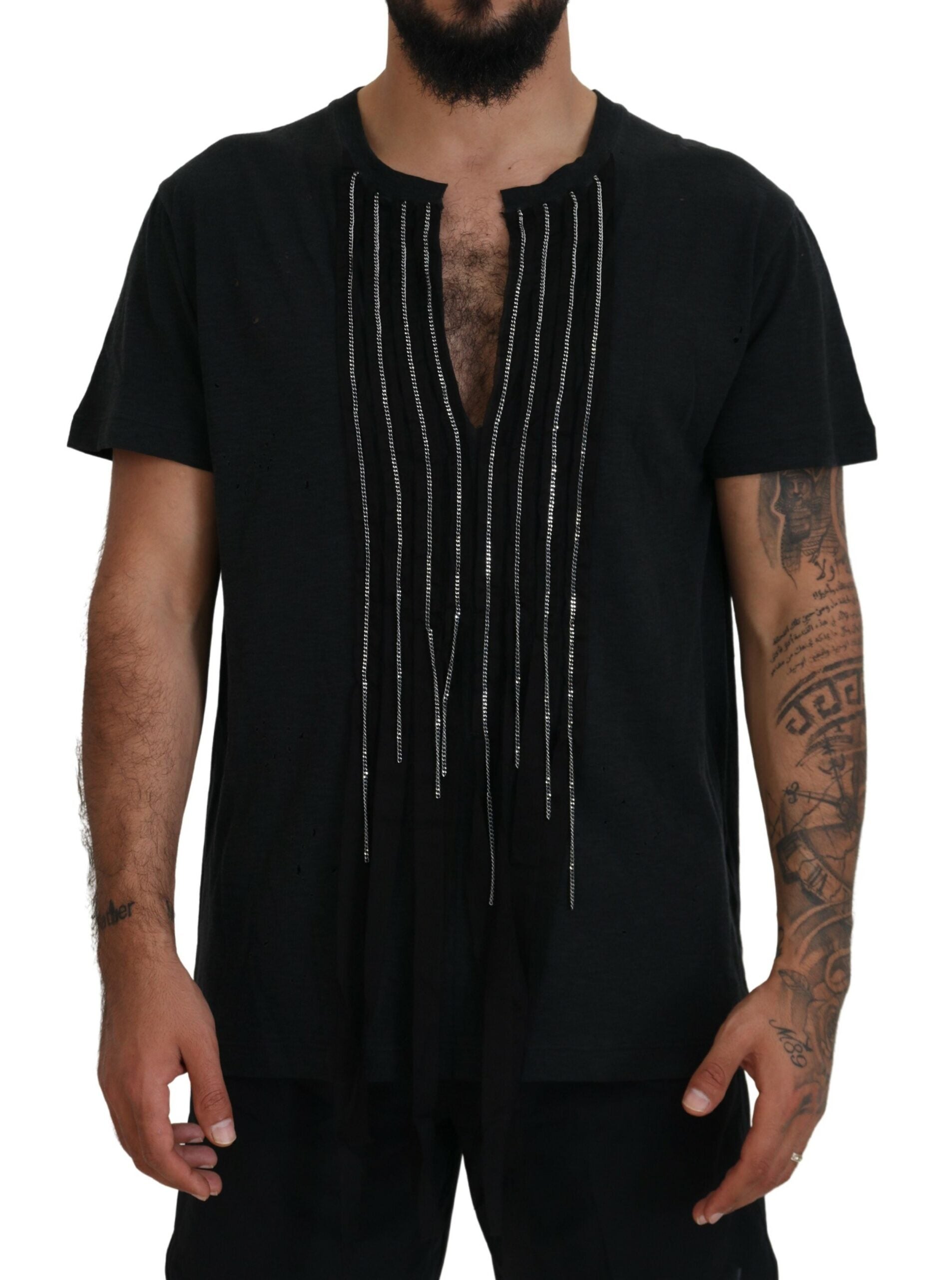 Dsquared¬≤ Black Chain Embellished Cotton Short Sleeve T-shirt