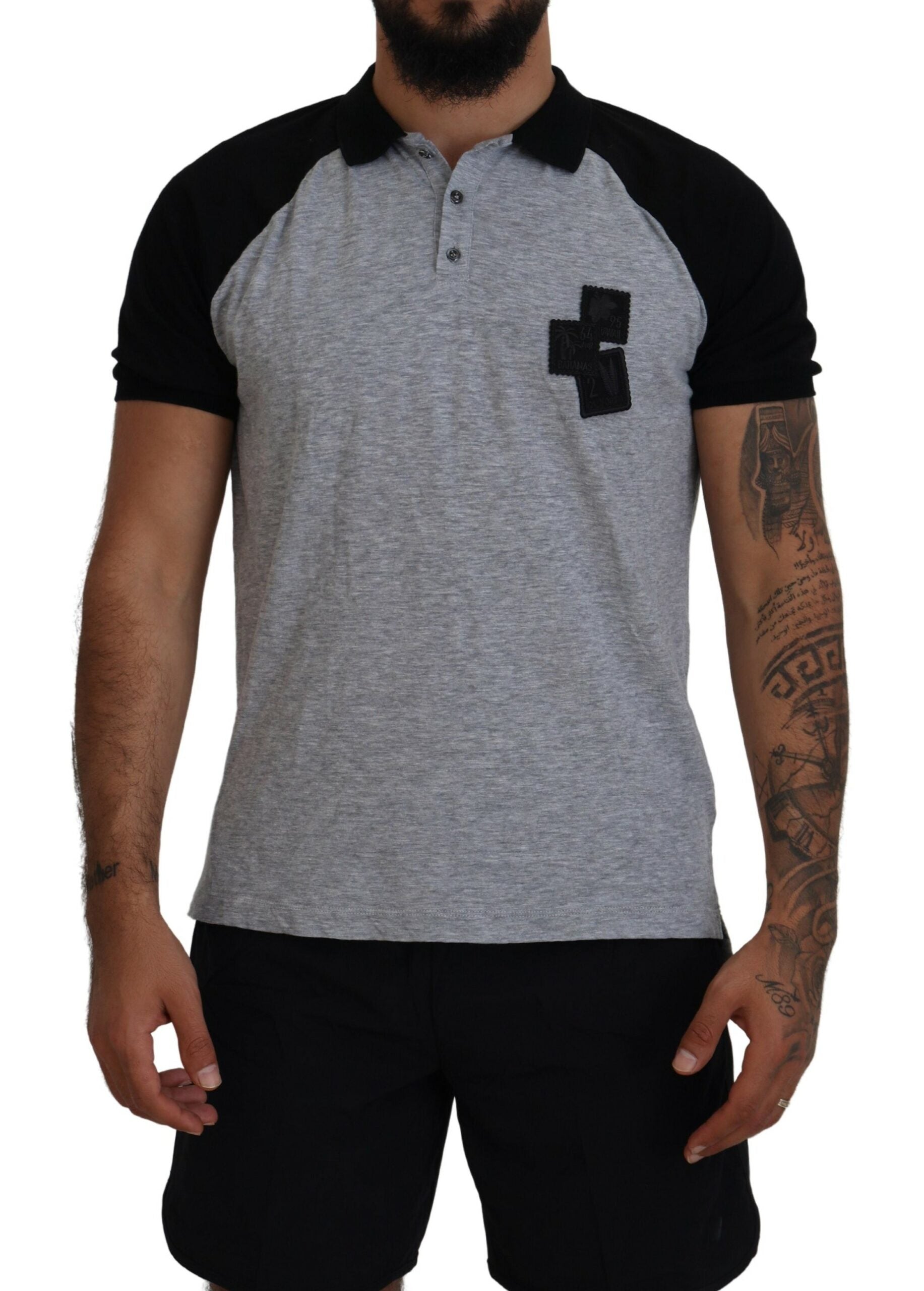 Dsquared¬≤ Gray Black Cotton Short Sleeves Collared T-shirt