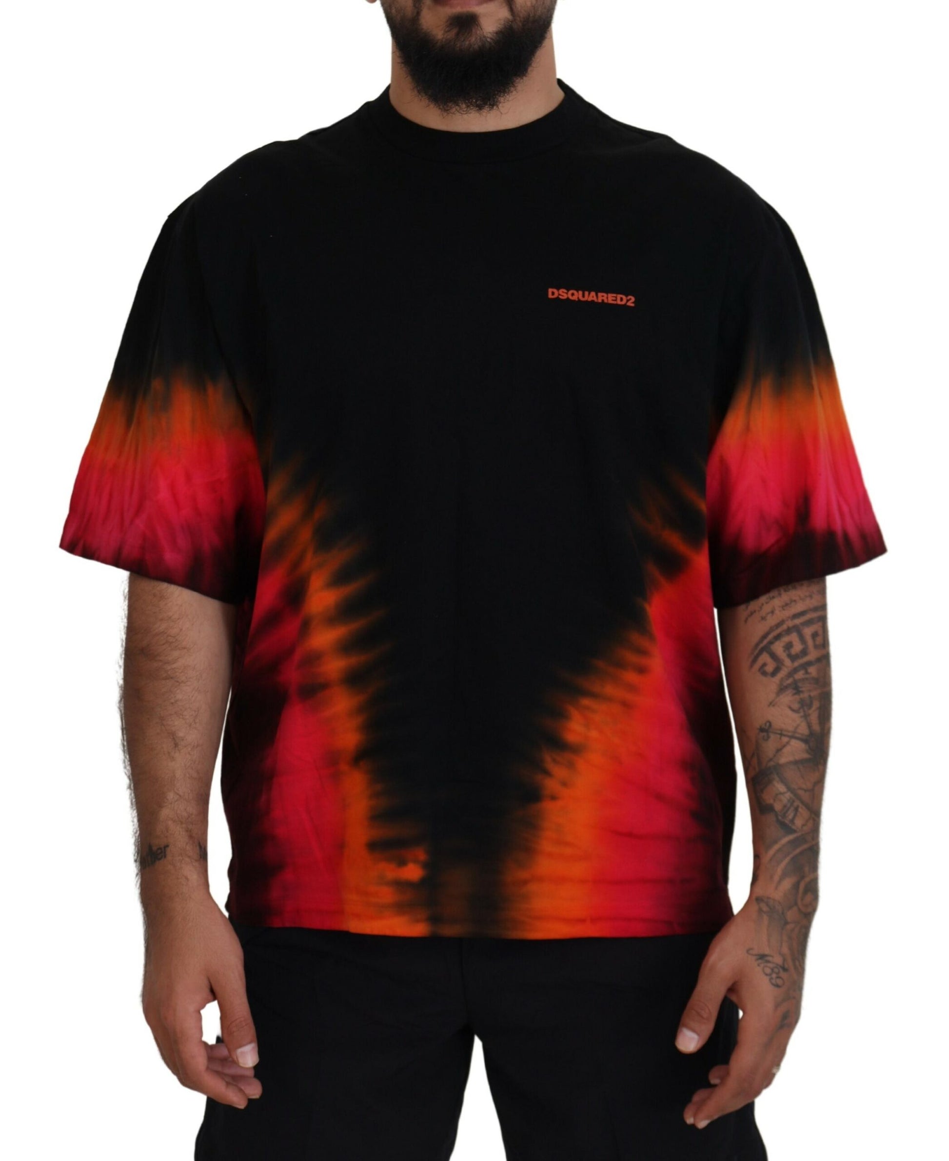 Dsquared¬≤ Black Orange Cotton Short Sleeves Crewneck T-shirt