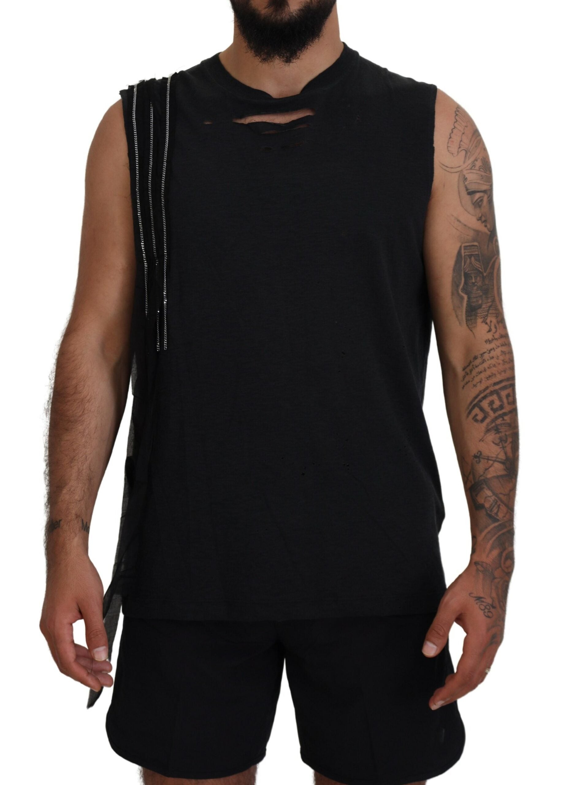 Dsquared¬≤ Black Chain Embellished Sleeveless Men Tank T-shirt