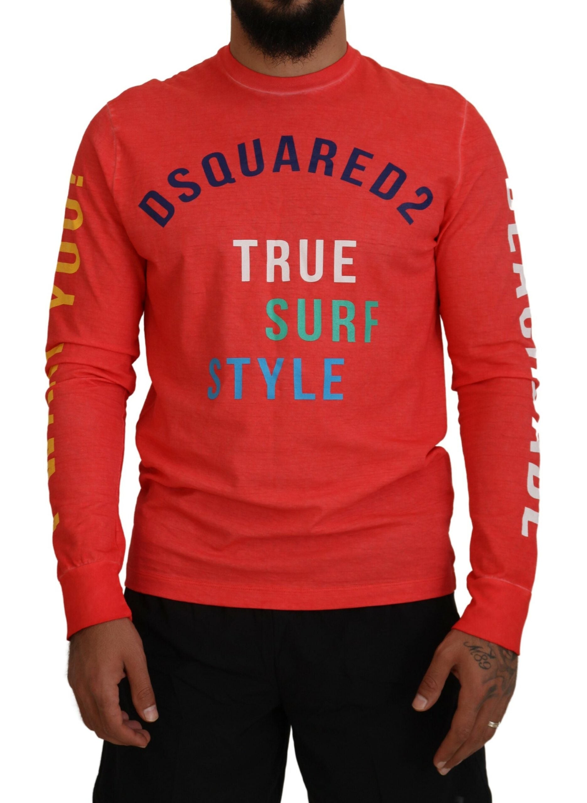 Dsquared¬≤ Orange Colorful Print Long Sleeves Top T-shirt