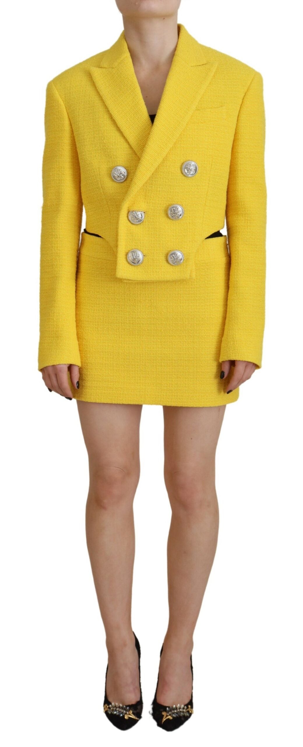 Dsquared¬≤ Yellow Double Breasted Mini Suit Blazer Skirt Set