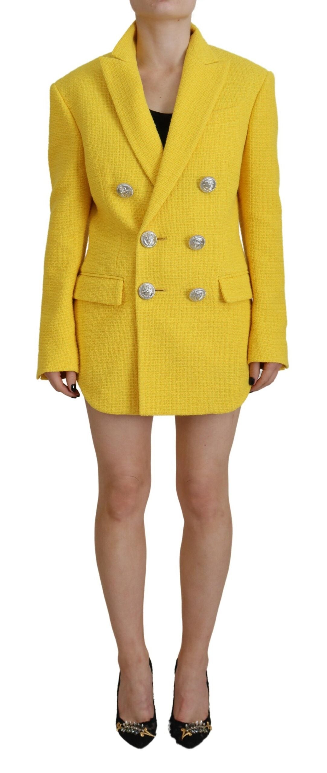 Dsquared¬≤ Yellow Peak Double Breasted Suit Blazer Short Set