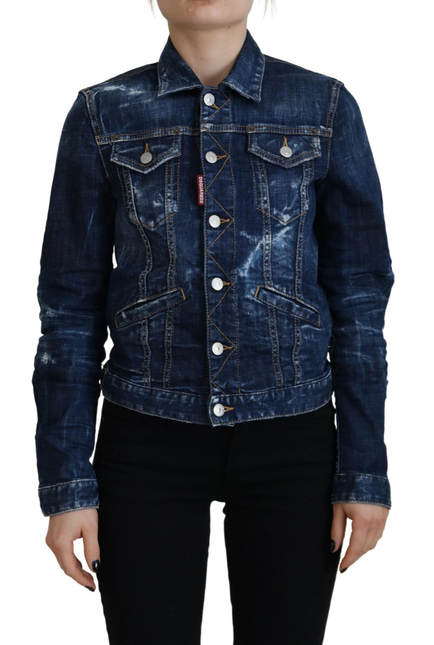 Dsquared¬≤ Blue Icon Printed Distressed Denim Jacket