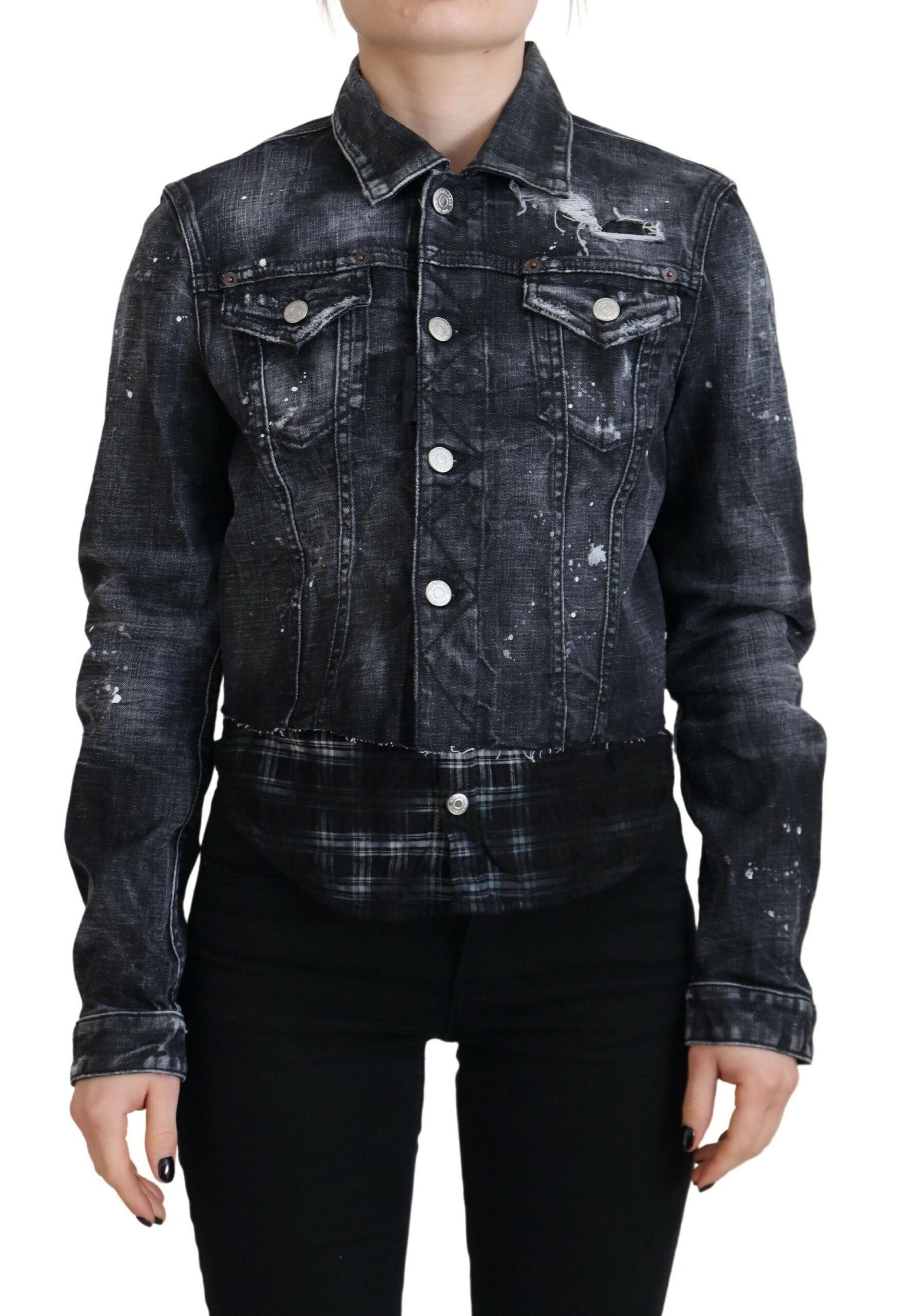 Dsquared¬≤ Gray Washed Cotton Distressed Denim Jacket