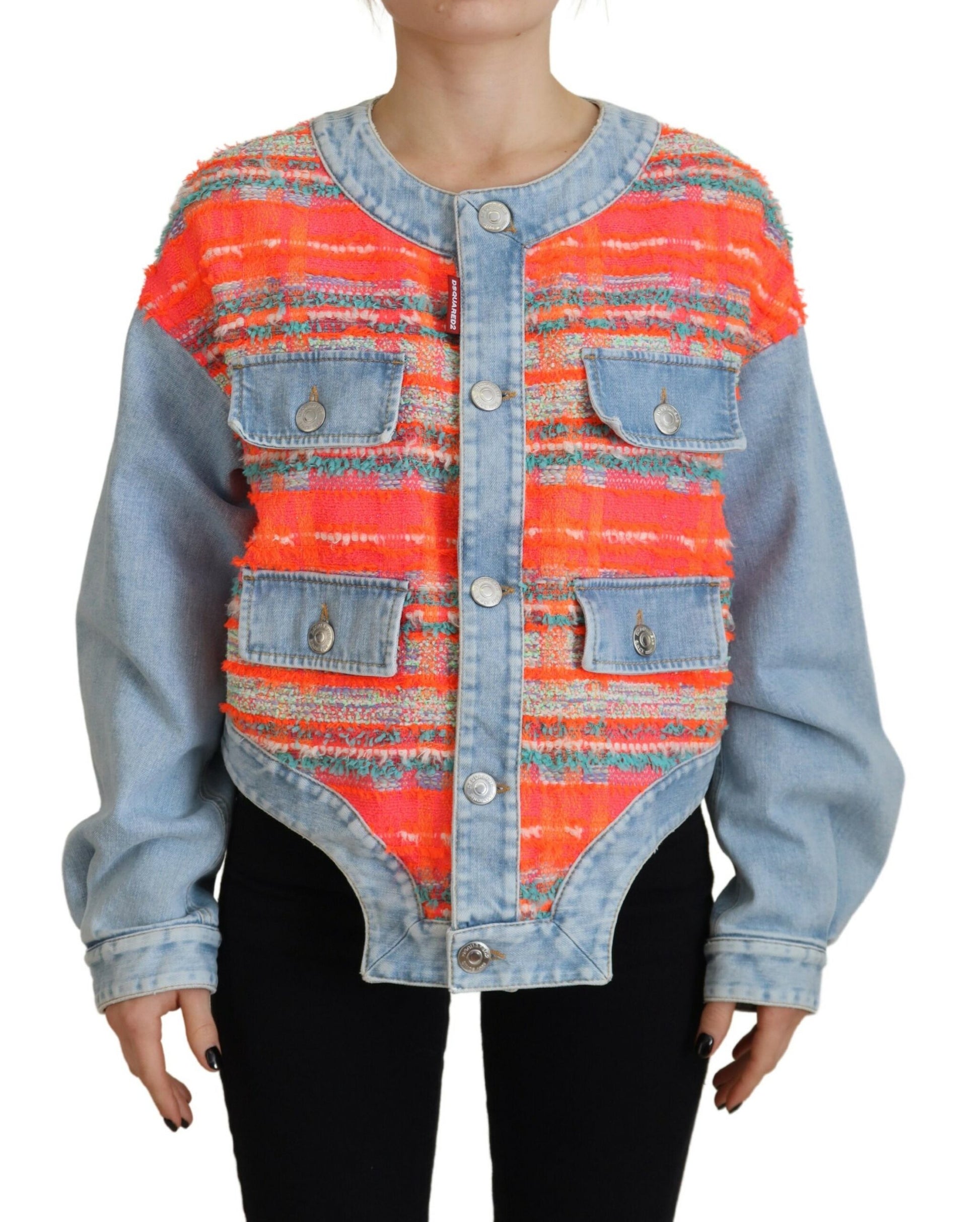 Dsquared¬≤ Orange Blue Panelled Button Front Denim Jacket