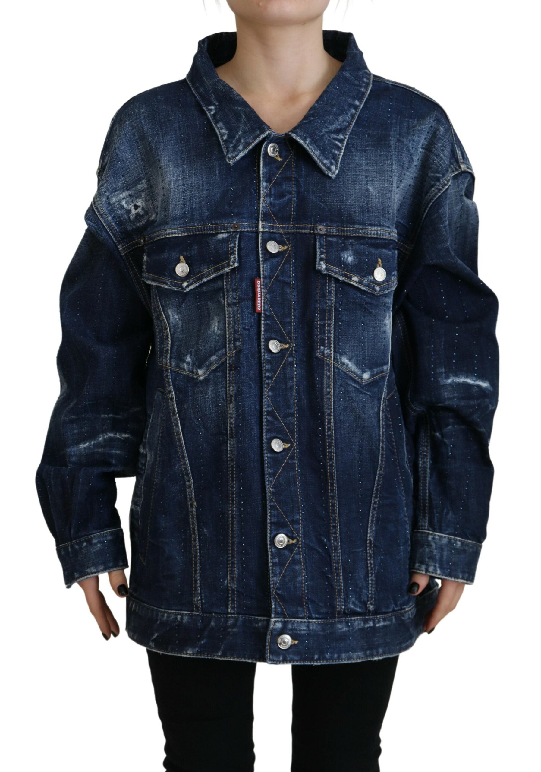 Dsquared¬≤ Blue Distressed Collared Denim Jacket