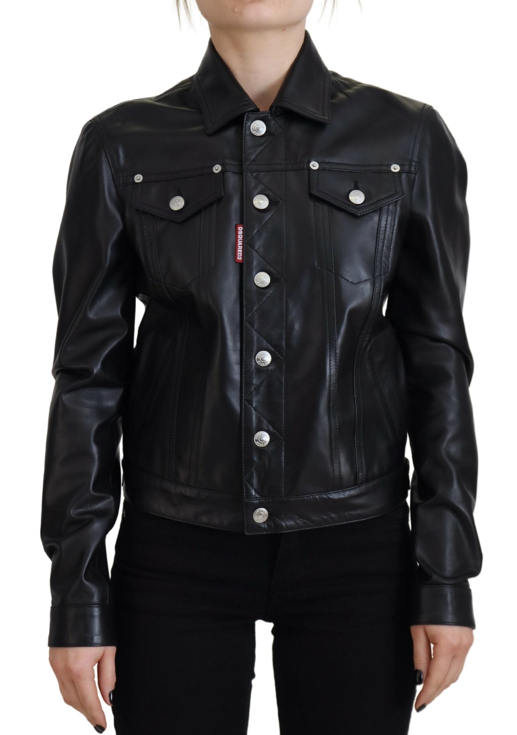 Dsquared¬≤ Black Leather Collared Long Sleeves Jacket