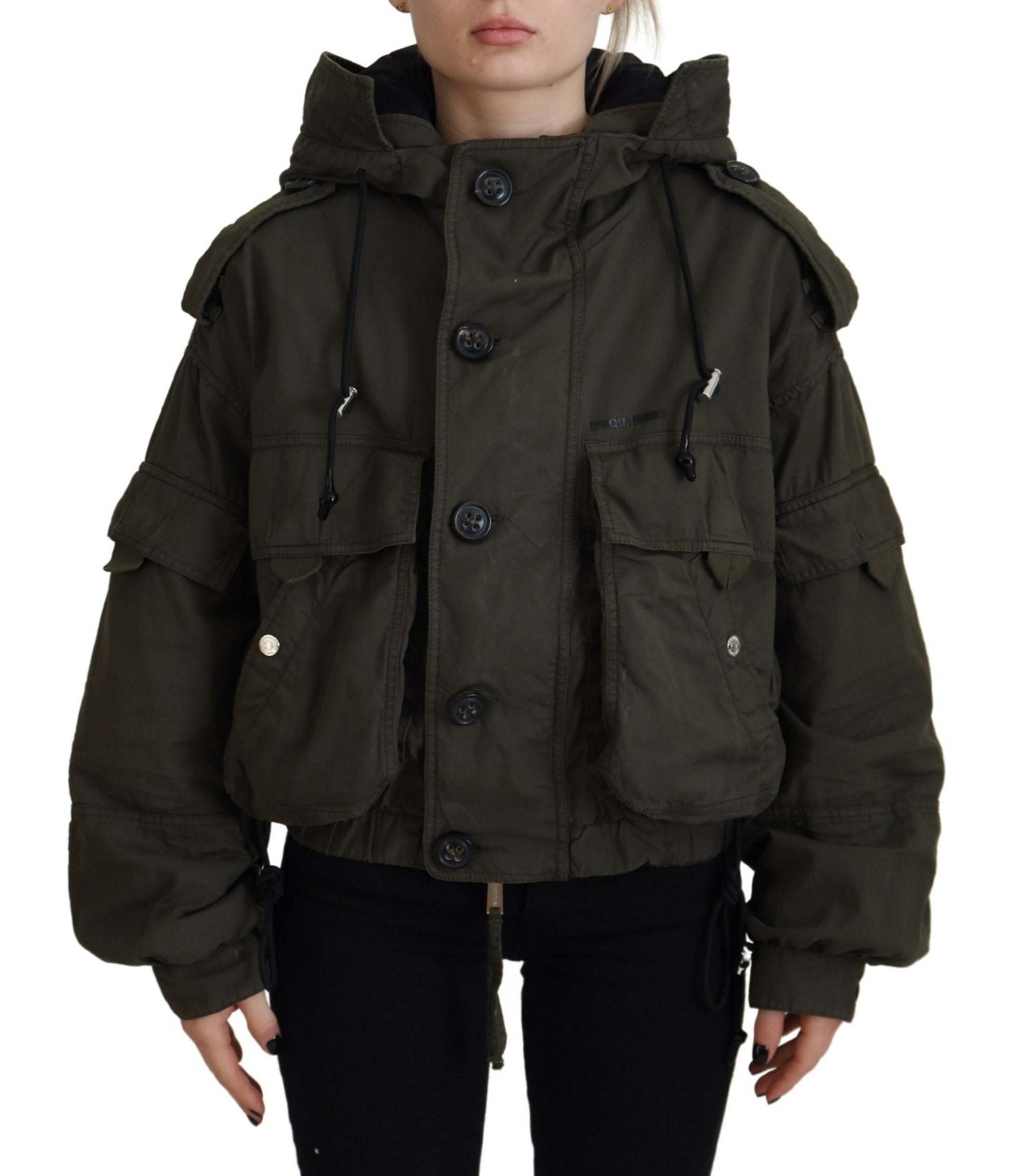 Dsquared¬≤ Green Cotton Hooded Cargo Button Jacket
