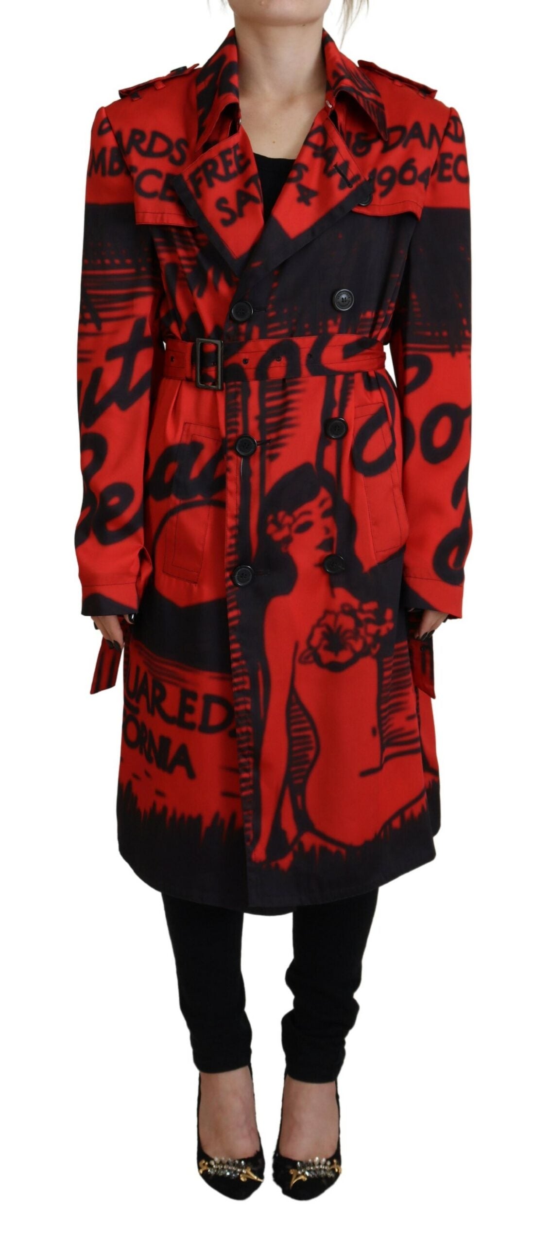 Dsquared¬≤ Red Printed Button Collared Desigual Coat Jacket
