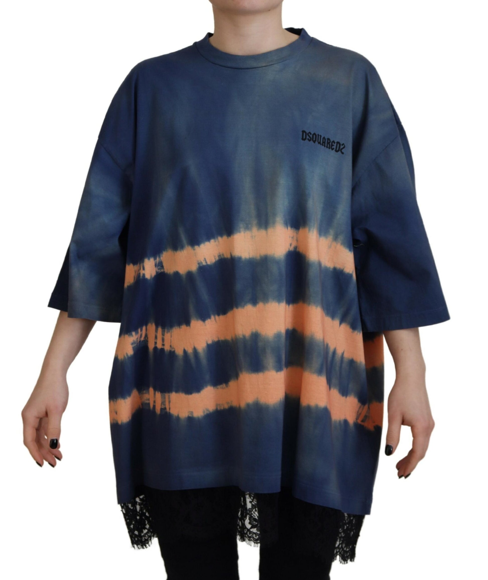 Dsquared¬≤ Blue Cotton Tie Dye Short Sleeves Lace T-shirt