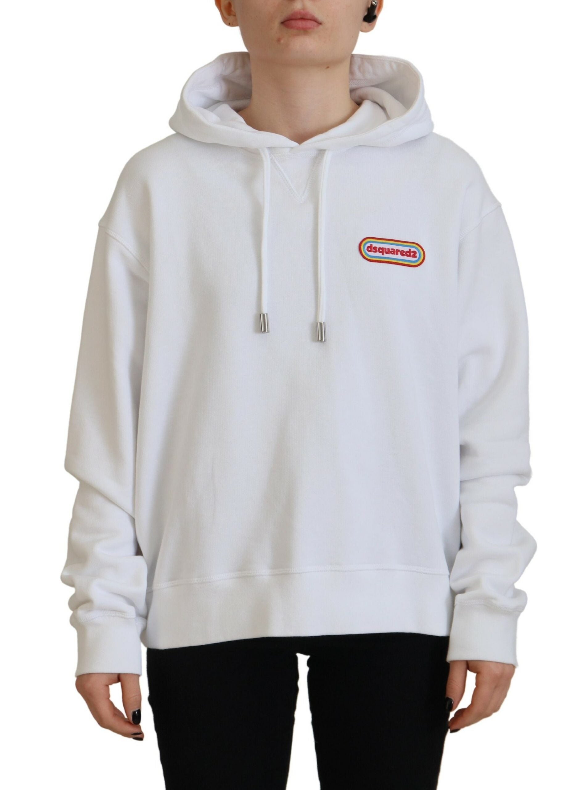 Dsquared¬≤ White Logo Patch Cotton Hoodie Sweatshirt Sweater