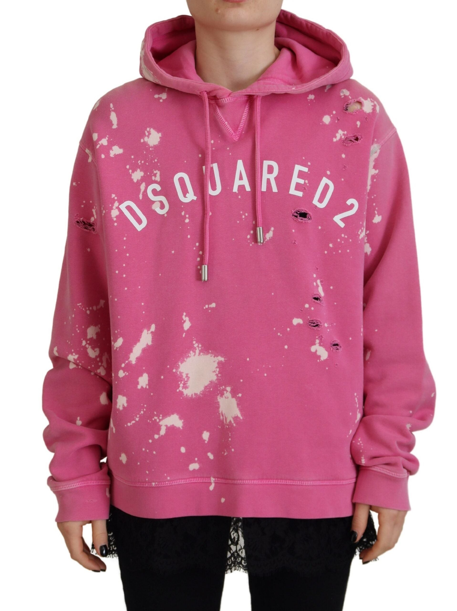 Dsquared¬≤ Pink Logo Print Cotton Hoodie Sweatshirt Sweater