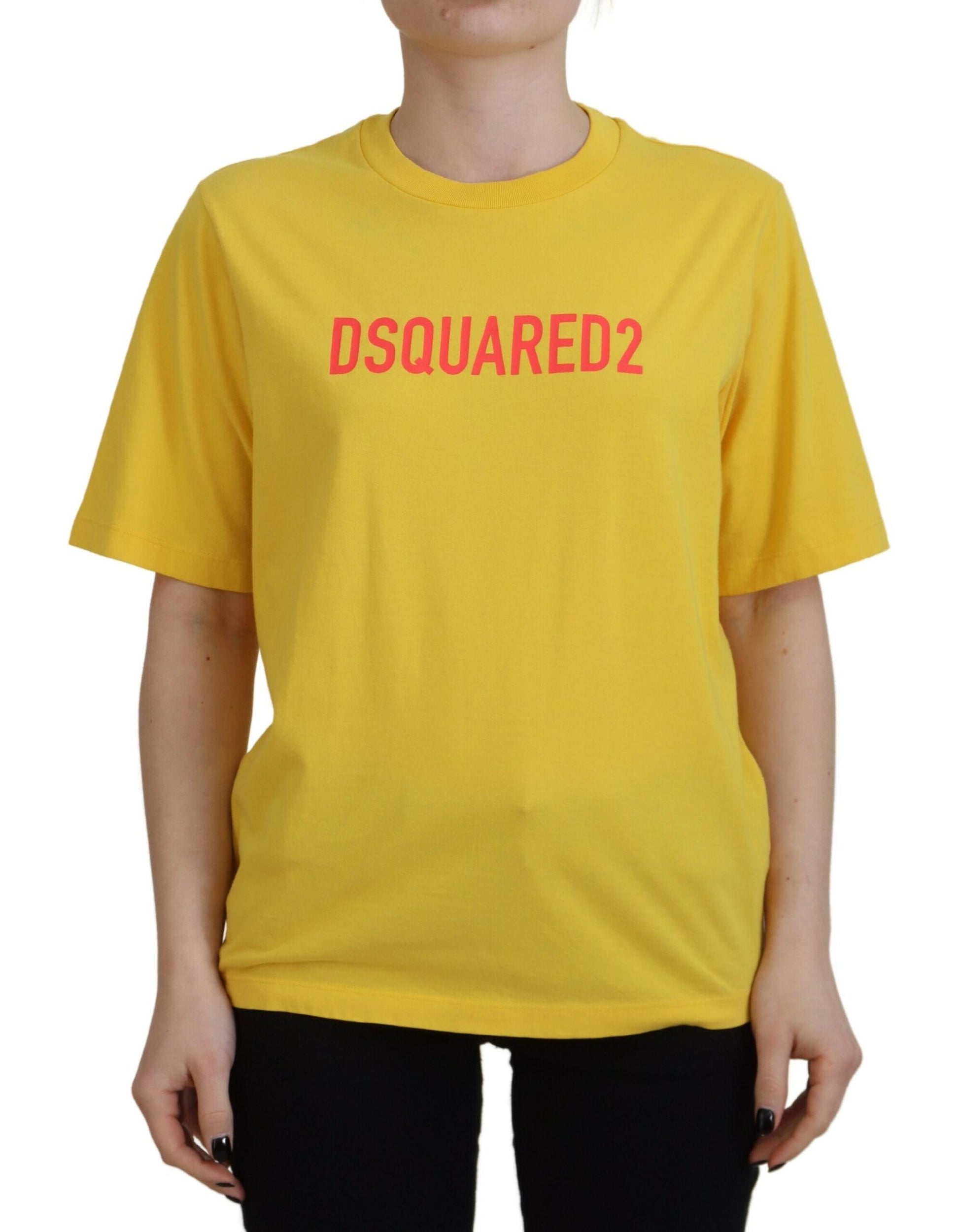 Dsquared¬≤ Yellow Logo Print Cotton Crewneck Easy Tee T-shirt