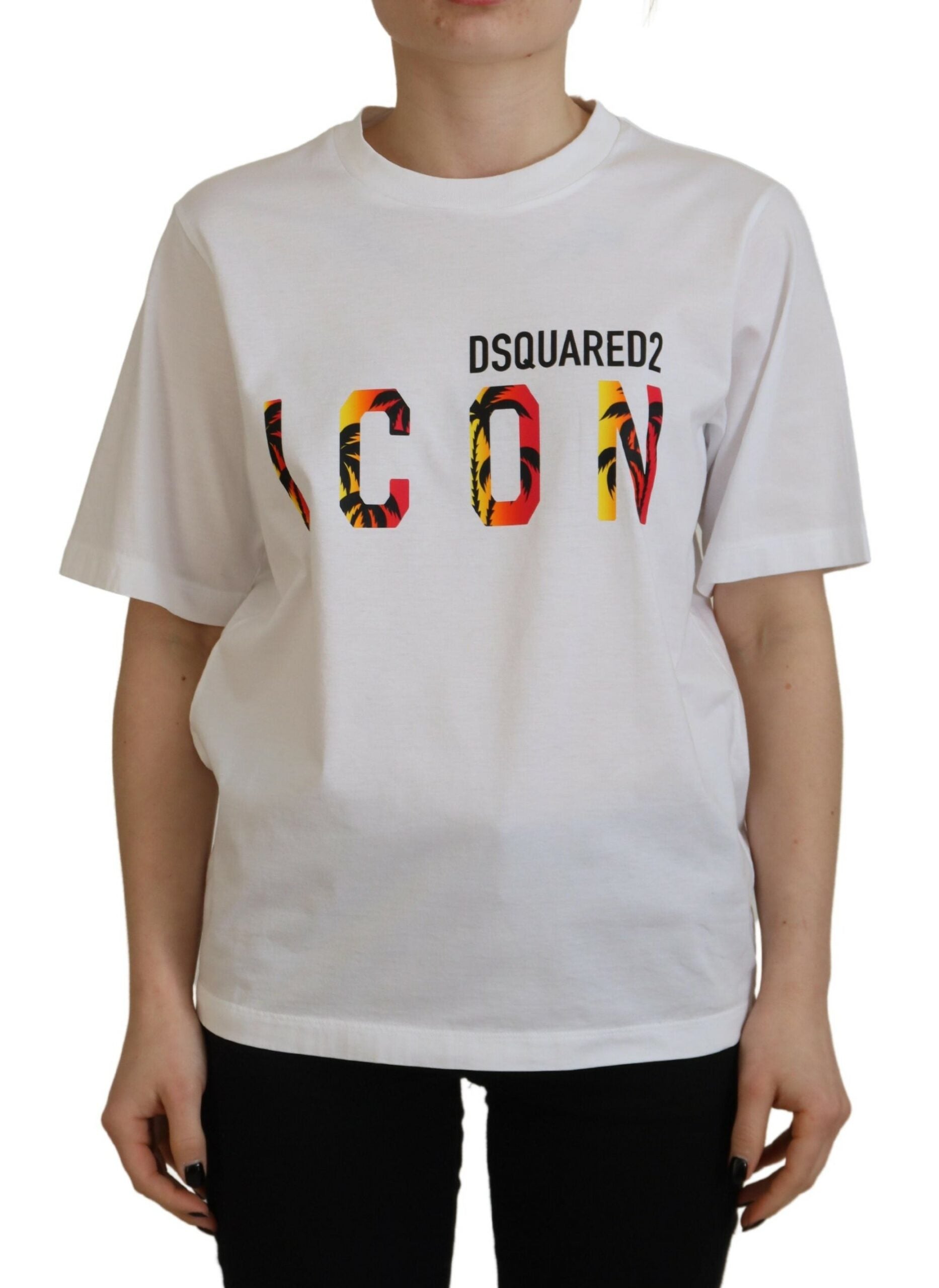 Dsquared¬≤ White Cotton Shiny Icon East Tee Crewneck T-shirt