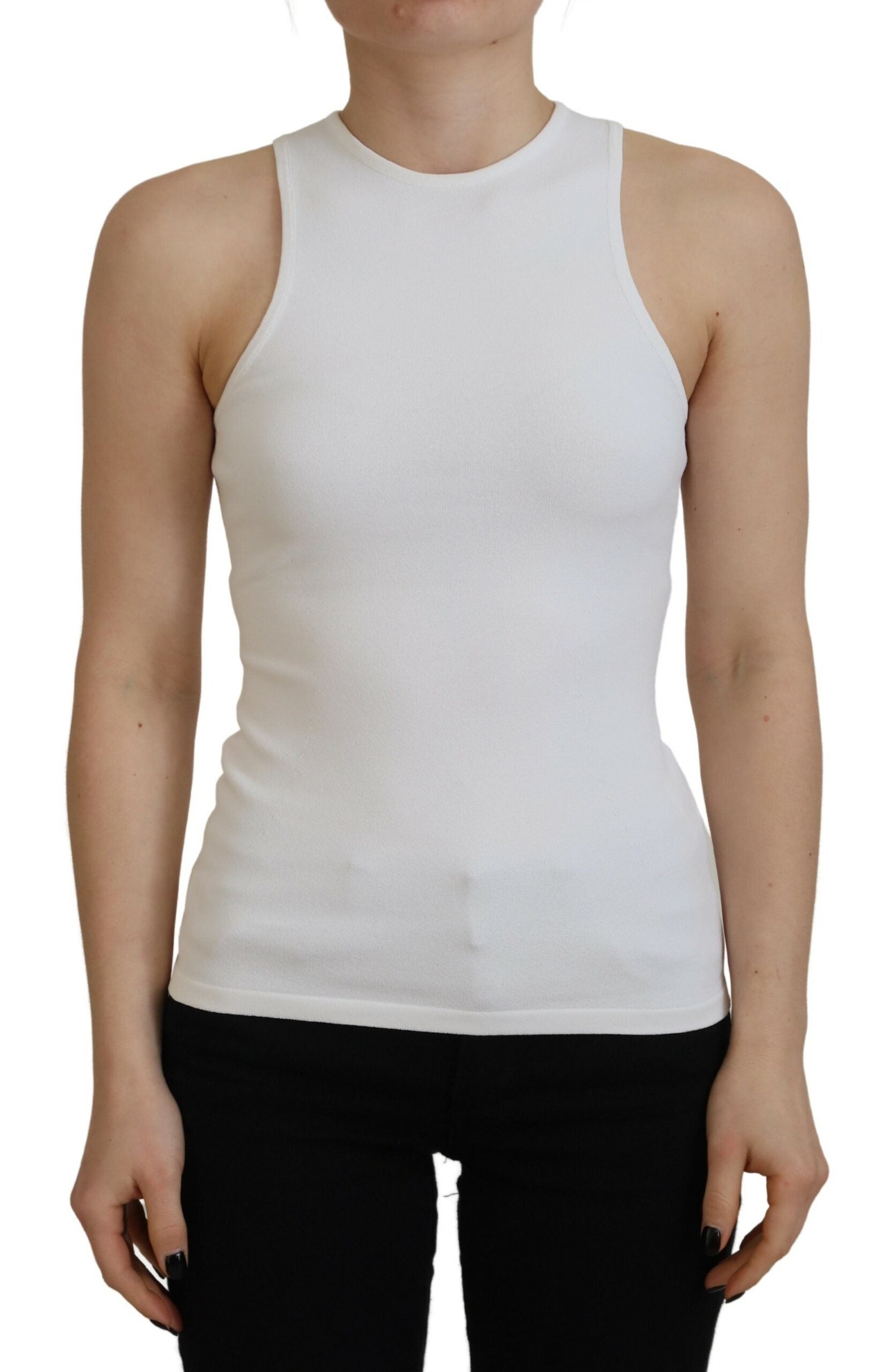 Dsquared¬≤ White Viscose Sleeveless Round Neck Tank T-shirt