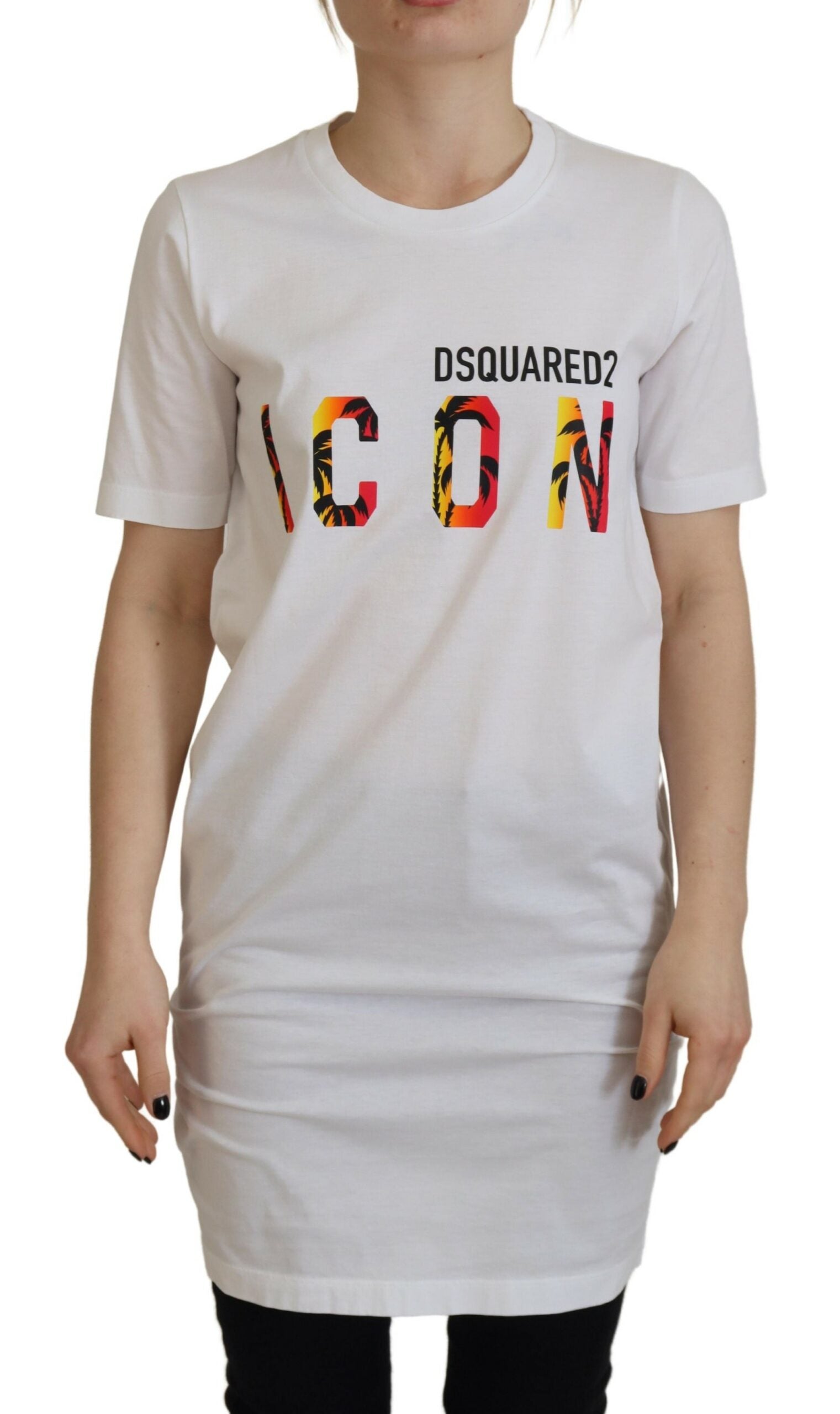 Dsquared¬≤ White Cotton Icon Logo Print Crewneck T-shirt