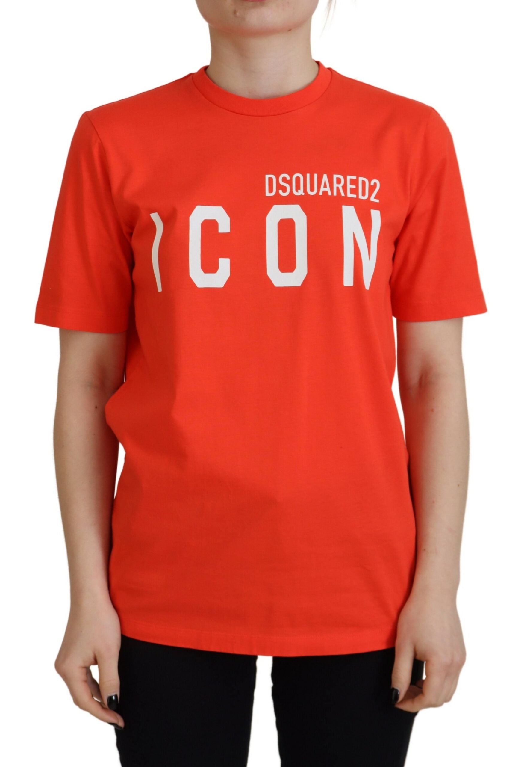 Dsquared¬≤ Orange Cotton Shiny Icon East Tee Crewneck T-shirt