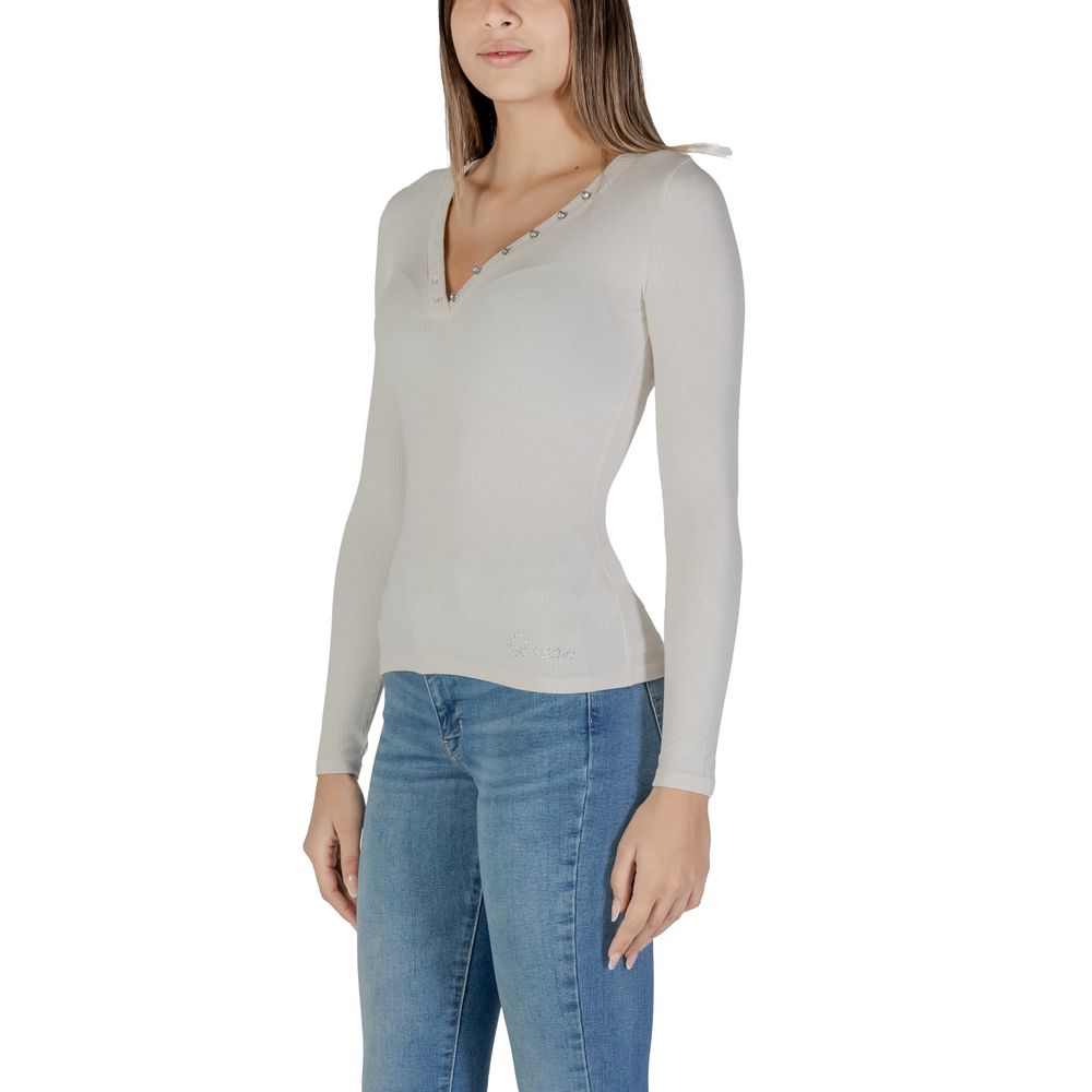 Guess Cream Viscose Long Sleeve T-Shirt