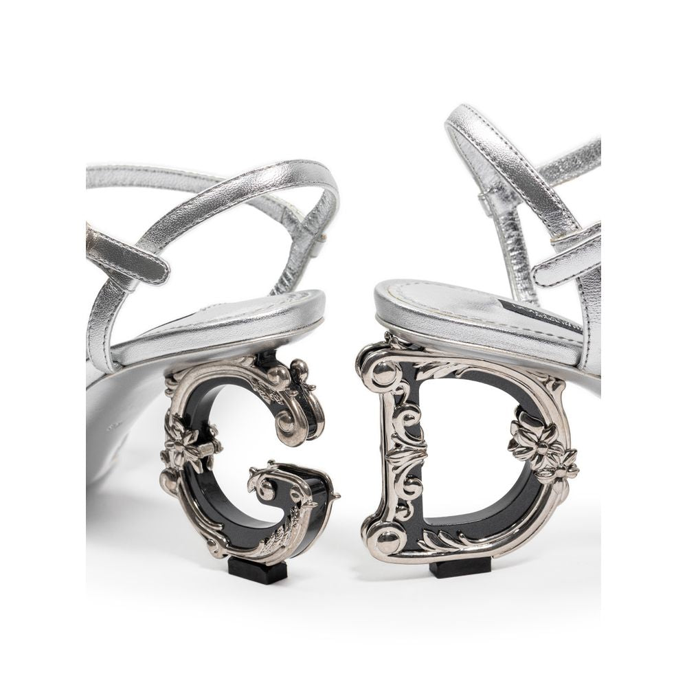 Dolce & Gabbana Gray Leather Stiletto Heel Sandals