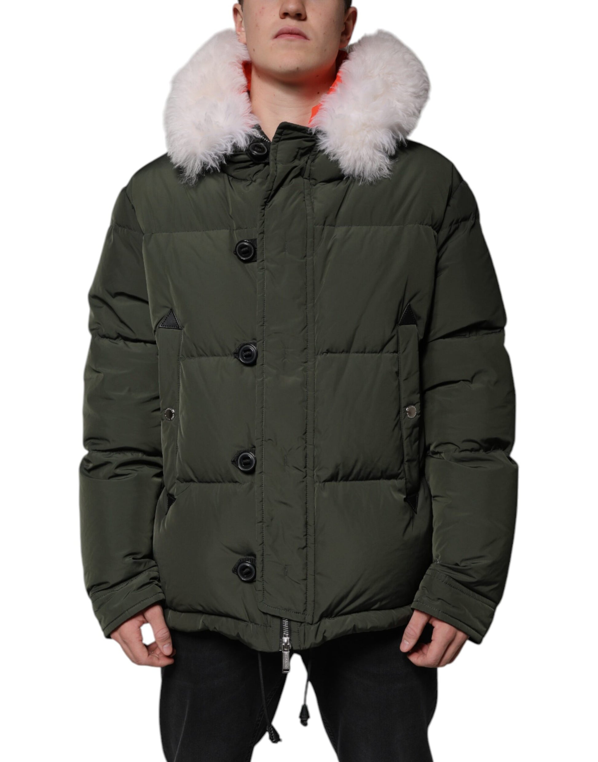 Dsquared¬≤ Green Hooded Long Sleeves Fur Shearling Jacket