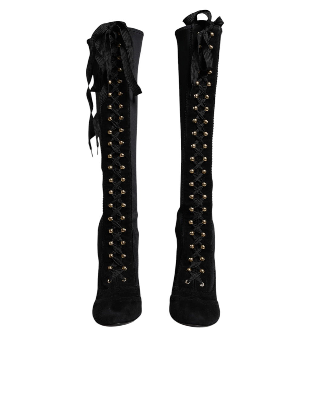 Dolce & Gabbana Black Lace Up Heels High Boots Shoes