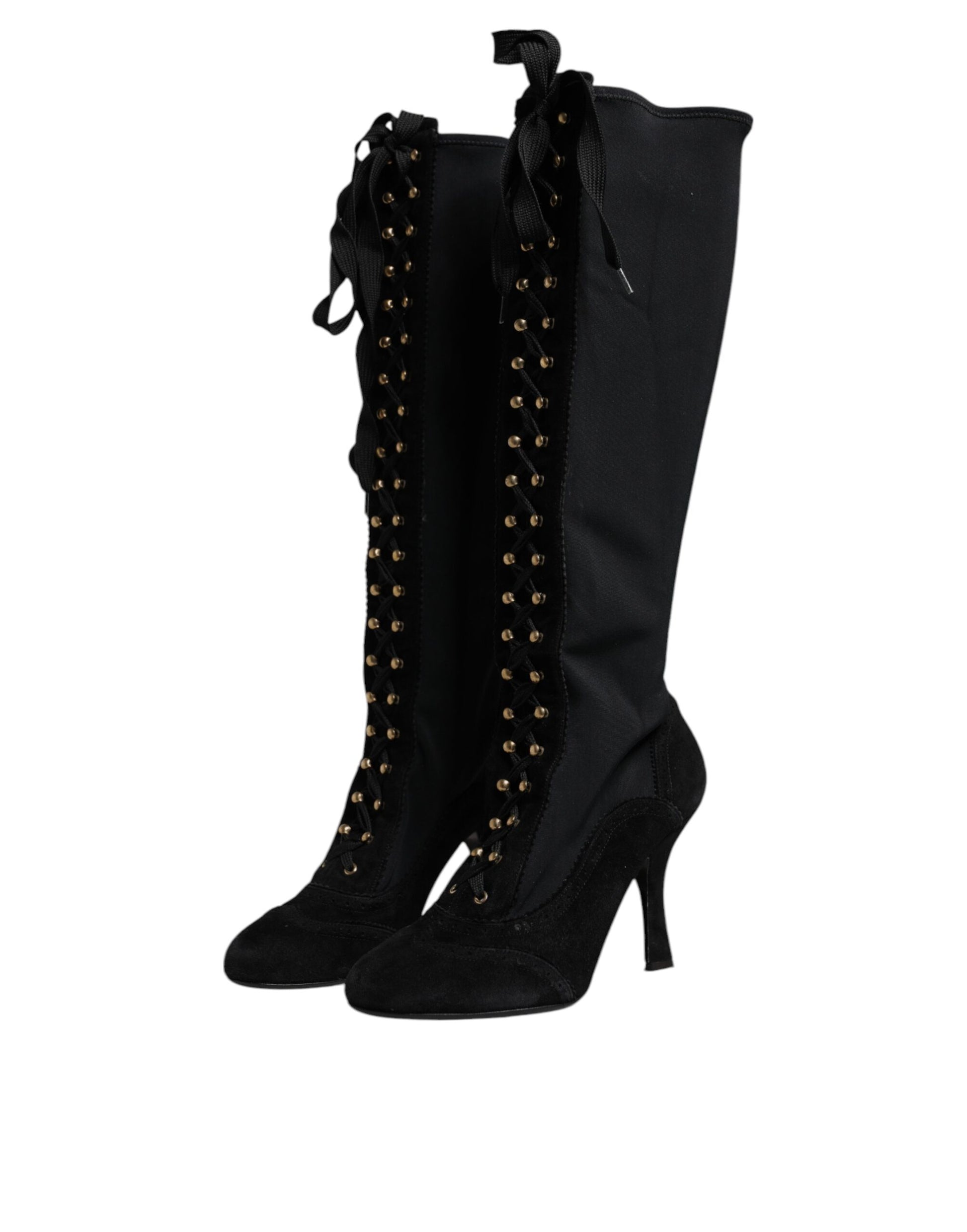 Dolce & Gabbana Black Lace Up Heels High Boots Shoes