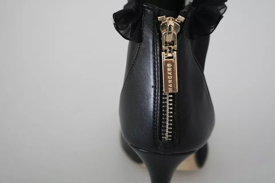 Mangano Black Leather Mesh Stiletto High Heels Peep Toe Boots Shoes