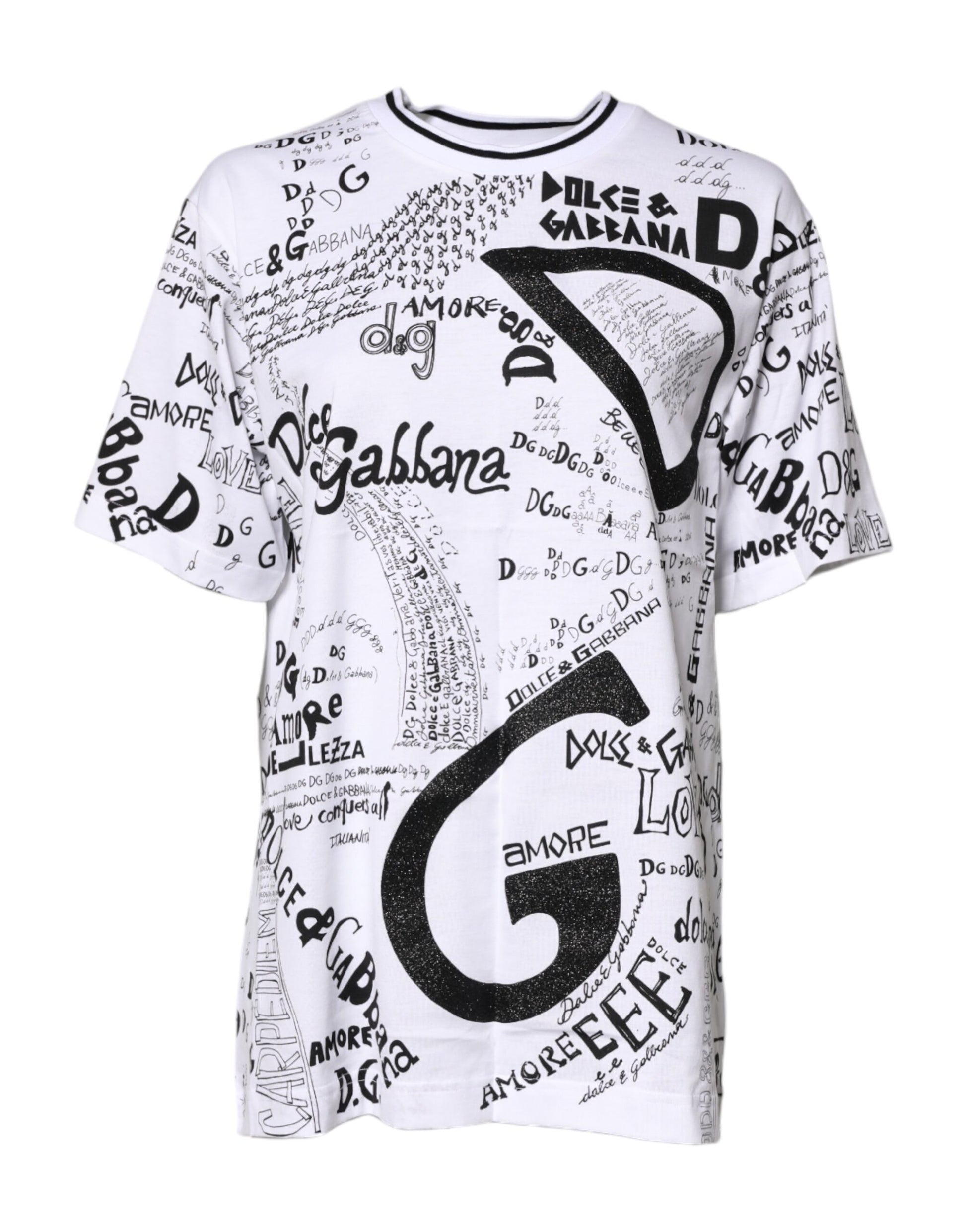 Dolce & Gabbana White Graffiti Print Cotton Crew Neck T-shirt