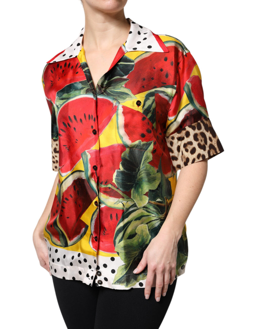 Dolce & Gabbana Multicolor Watermelon Collared Shirt Top