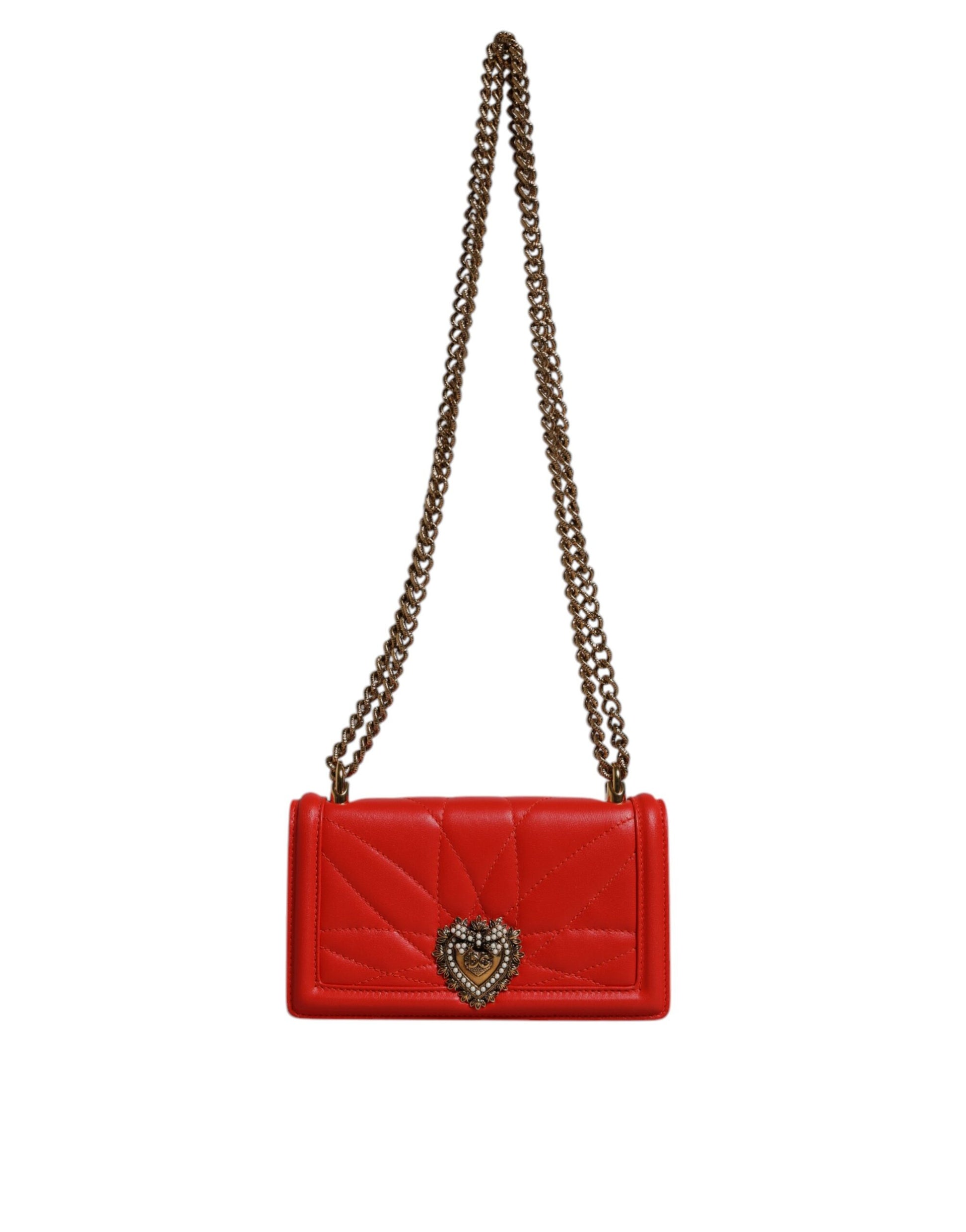 Dolce & Gabbana Red Quilted Devotion Crossbody Chain Phone Cover Bag