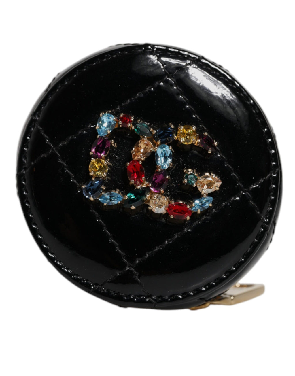 Dolce & Gabbana Black Lamb Leather DG Crystal Round Coin Purse Wallet