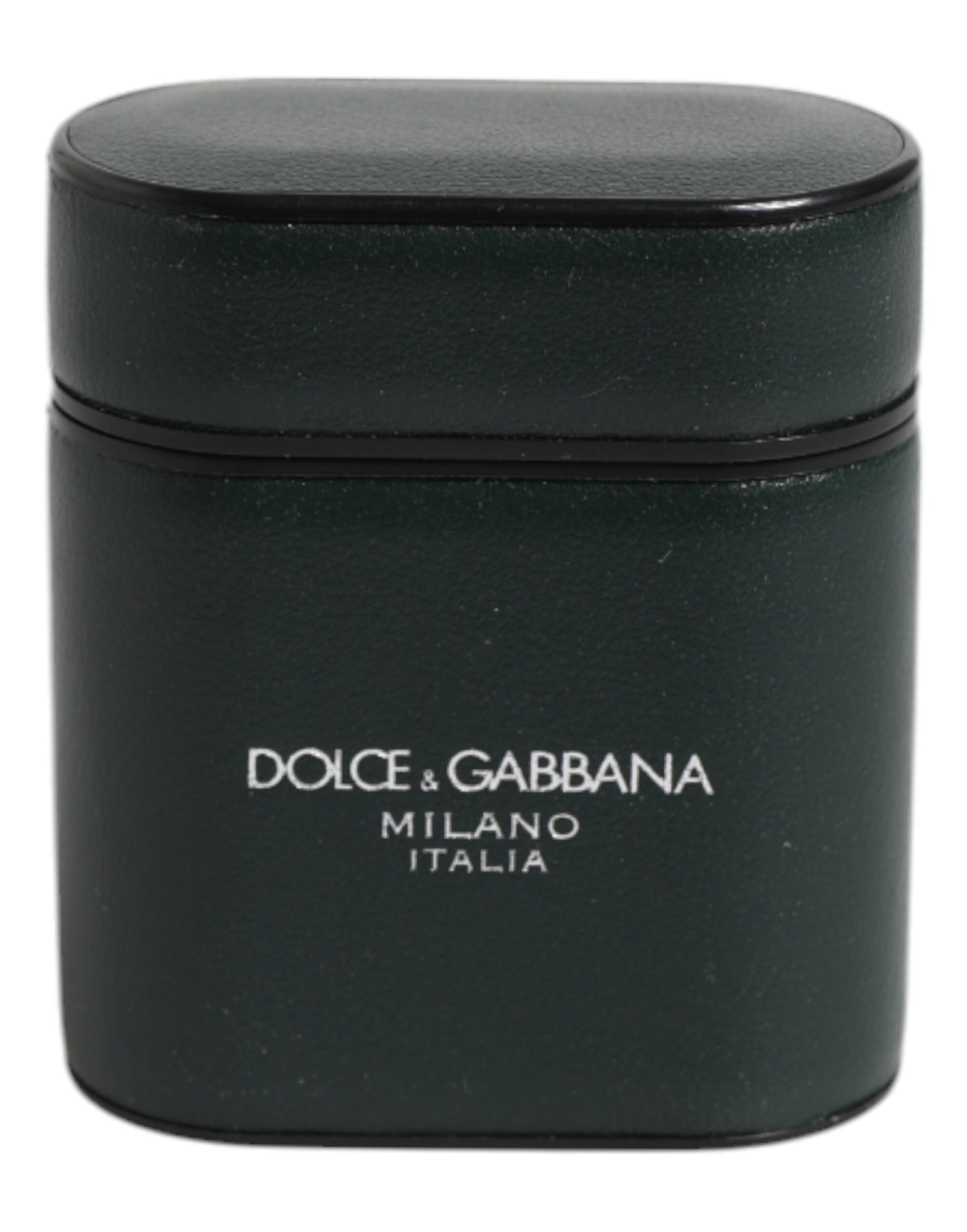 Dolce & Gabbana Green Calfskin Leather Logo Print Flip Holder Airpods Case