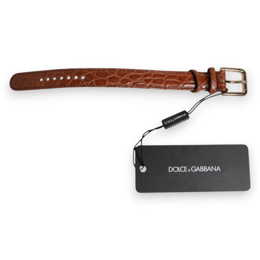 Dolce & Gabbana Brown Textured Leather Gold Metal Buckle Armband