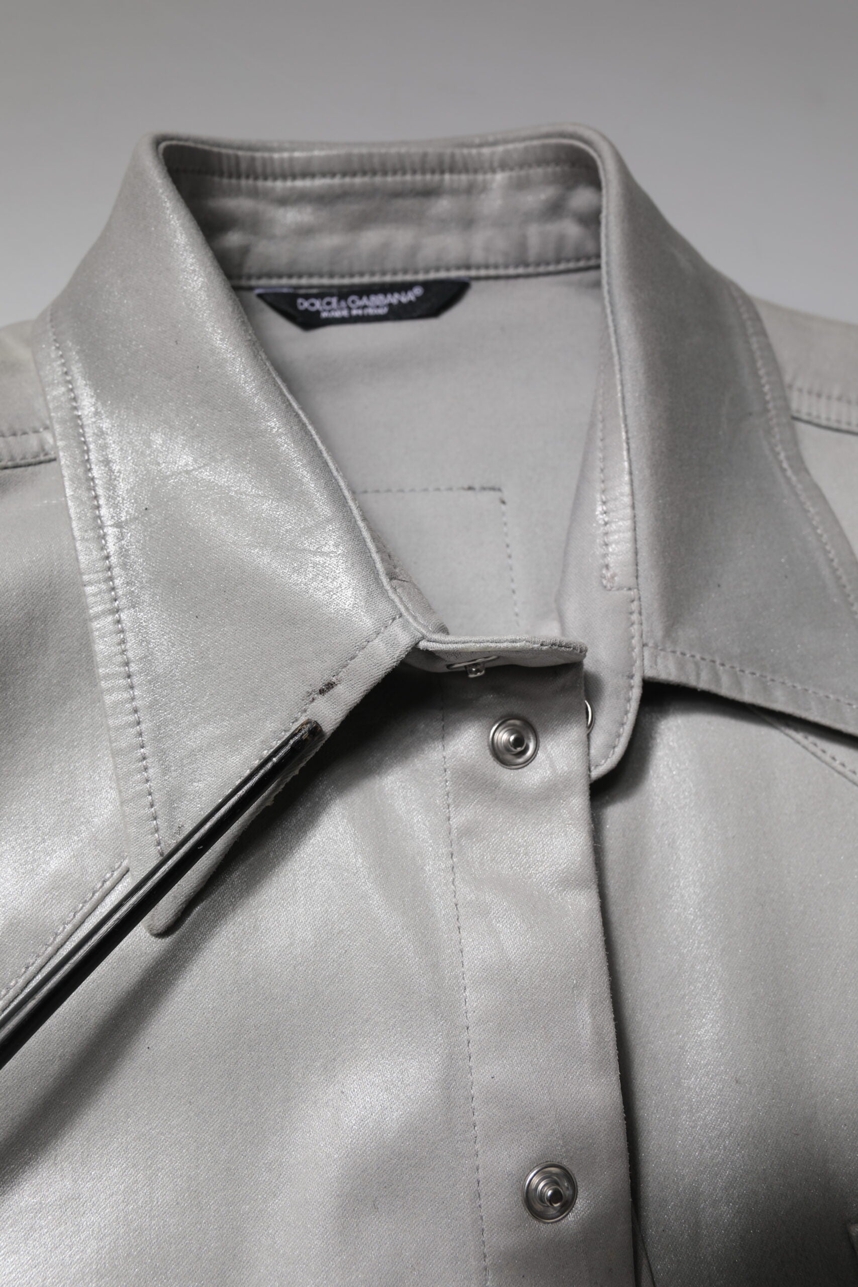Dolce & Gabbana Metallic Gray Cotton Button Down Shirt