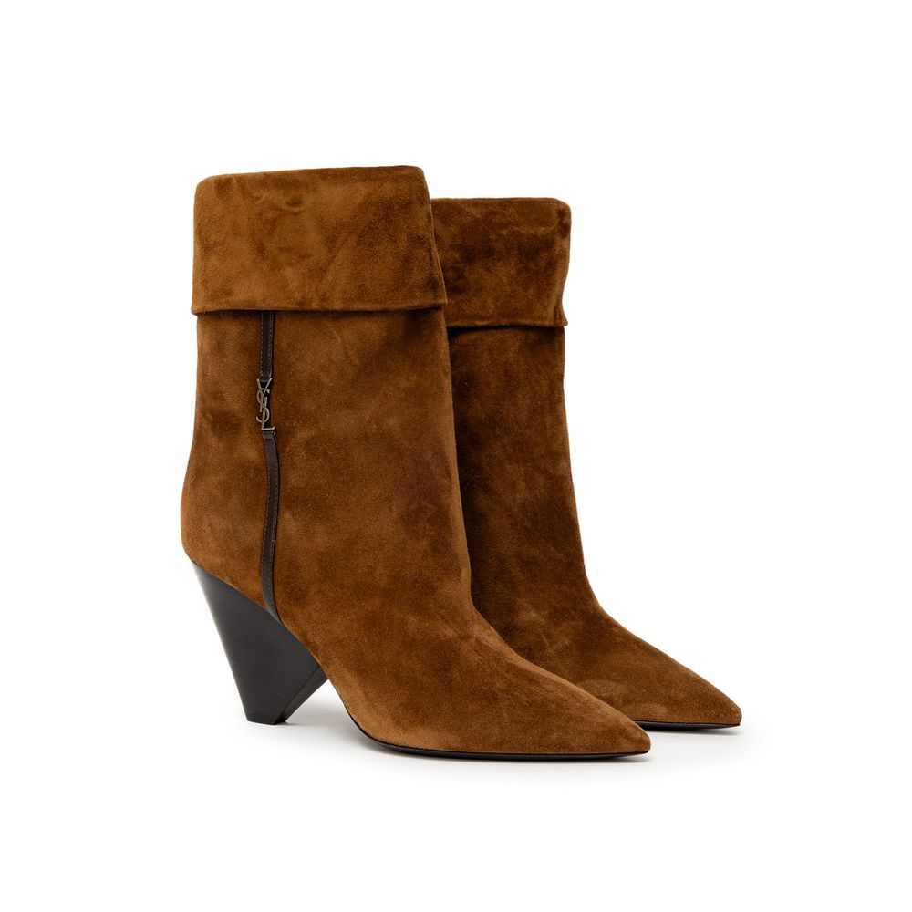 Saint Laurent Brown Suede Leather Ankle Boots