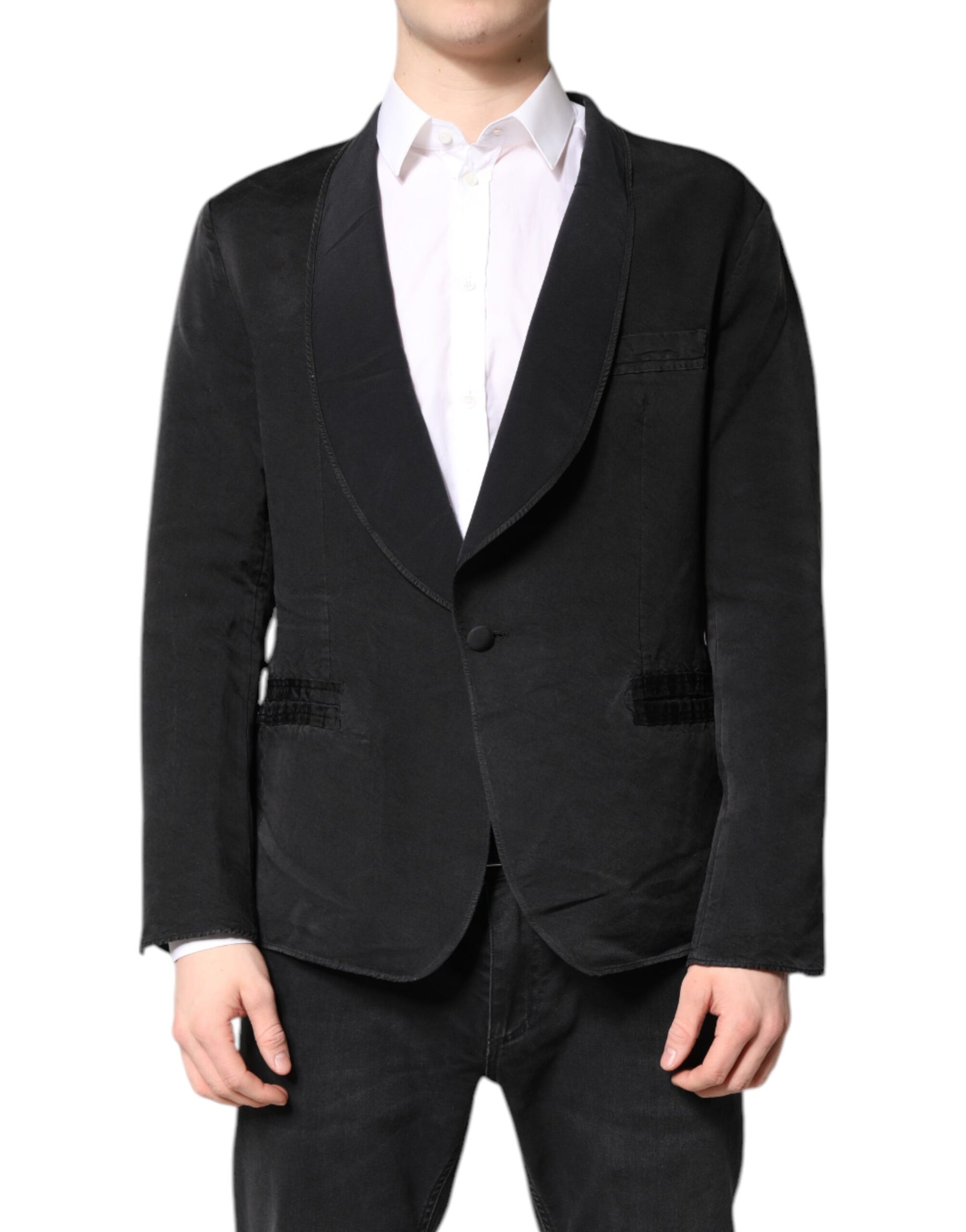 Dolce & Gabbana Black Silk Single Breasted Coat Blazer Suit