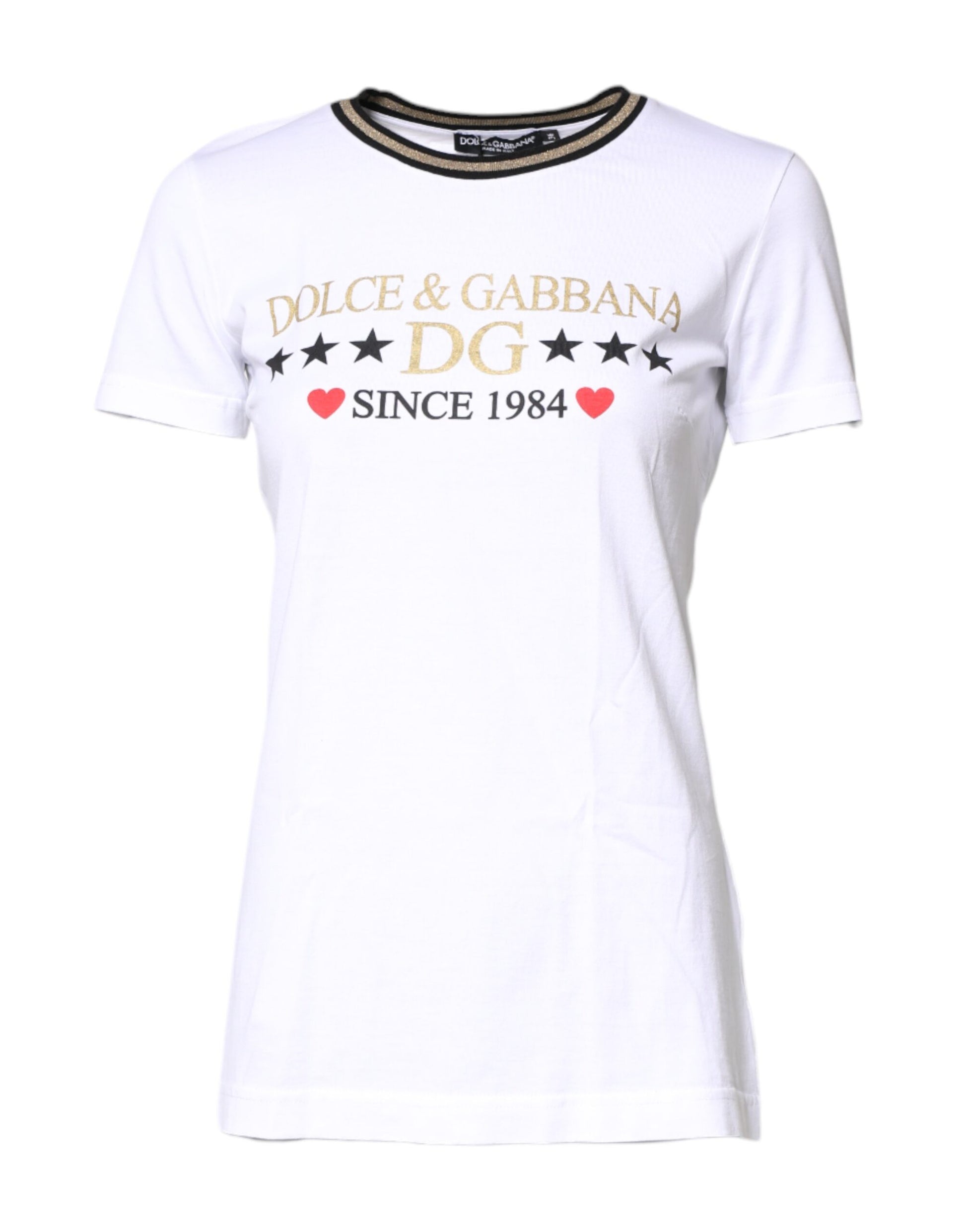Dolce & Gabbana White Graphic Print Cotton Crew Neck T-shirt