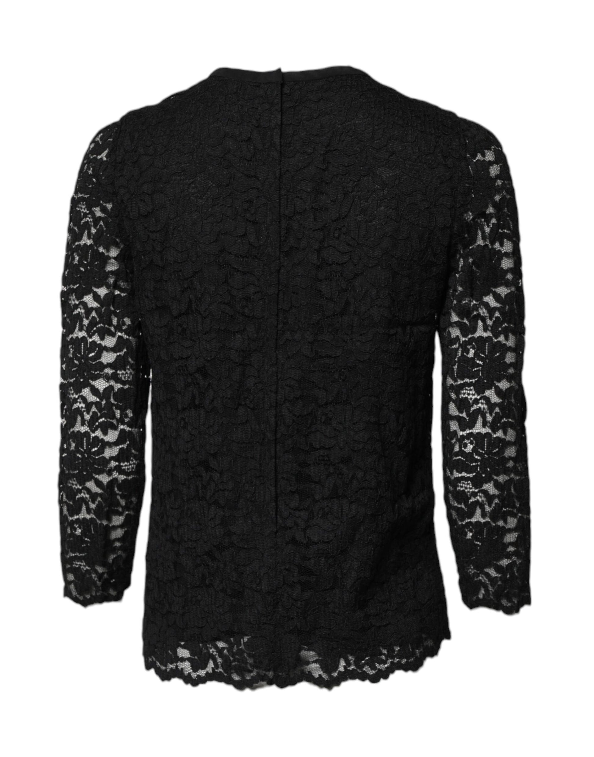 Dolce & Gabbana Black Lace STAFF Crew Neck Long Sleeves Top
